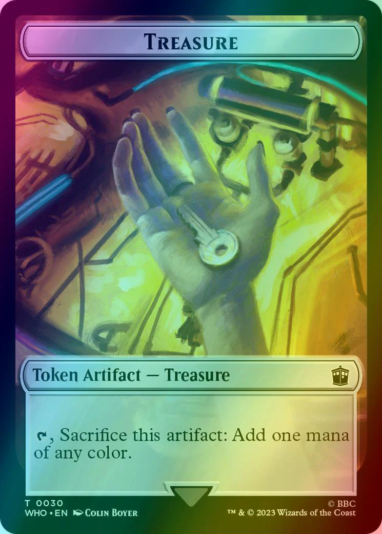 Alien Rhino Token (03) // Treasure Token (30) [Universes Beyond: Doctor Who: Tokens] [Foil] - Image 2