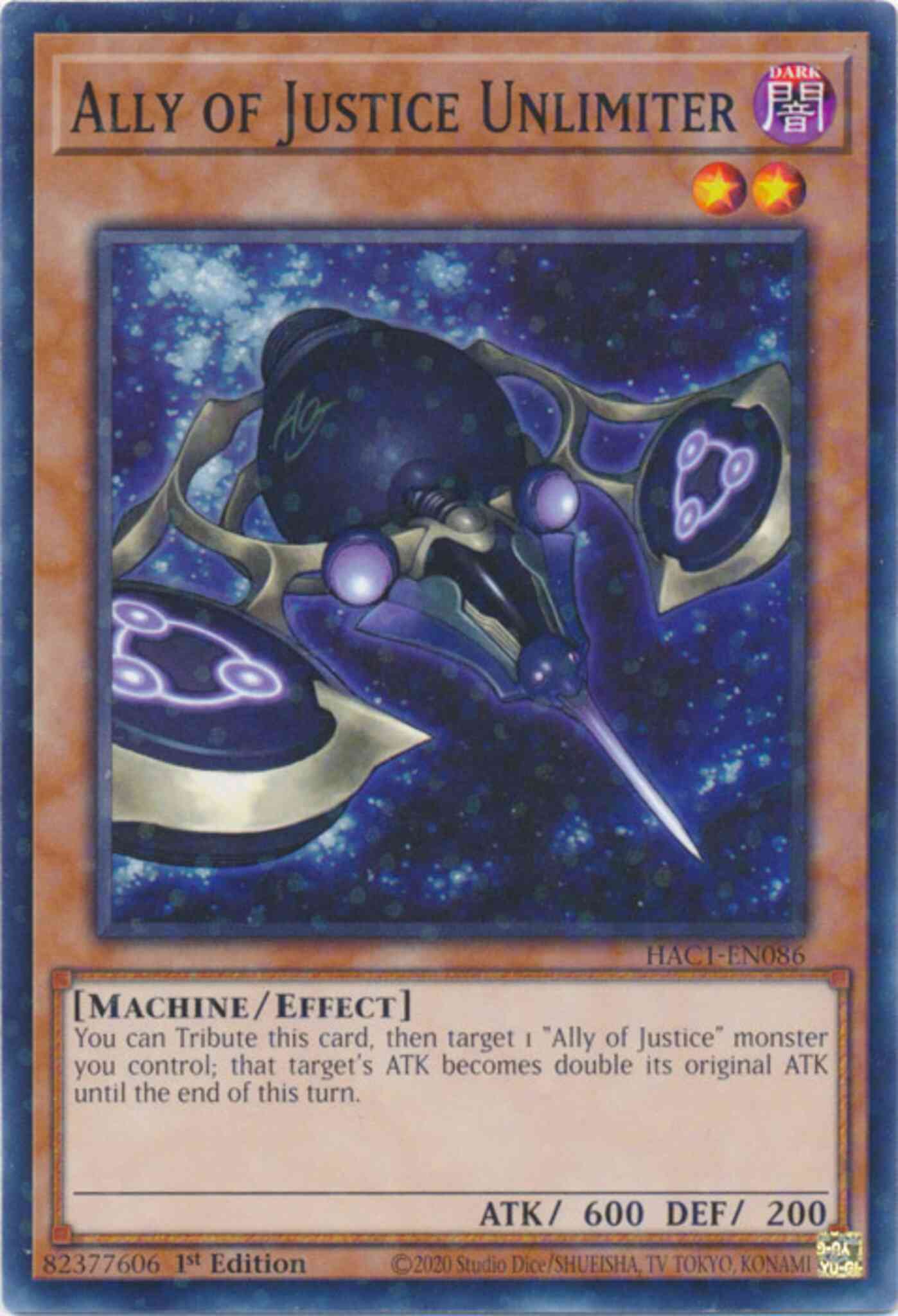 Ally of Justice Unlimiter - HAC1-EN086 - Duel Terminal Normal Parallel Rare - 1st Edition