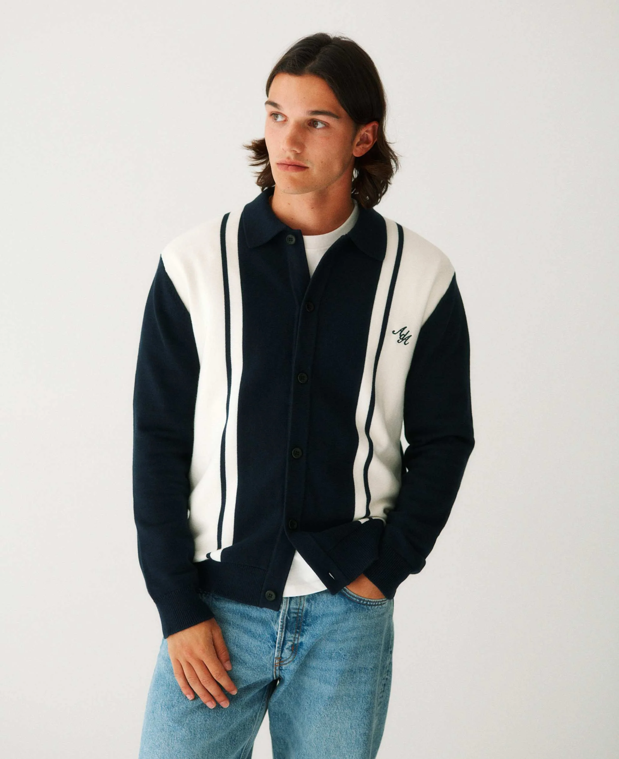 Alma De Ace Adoria Knitted Navy Cream Shirt - Image 3