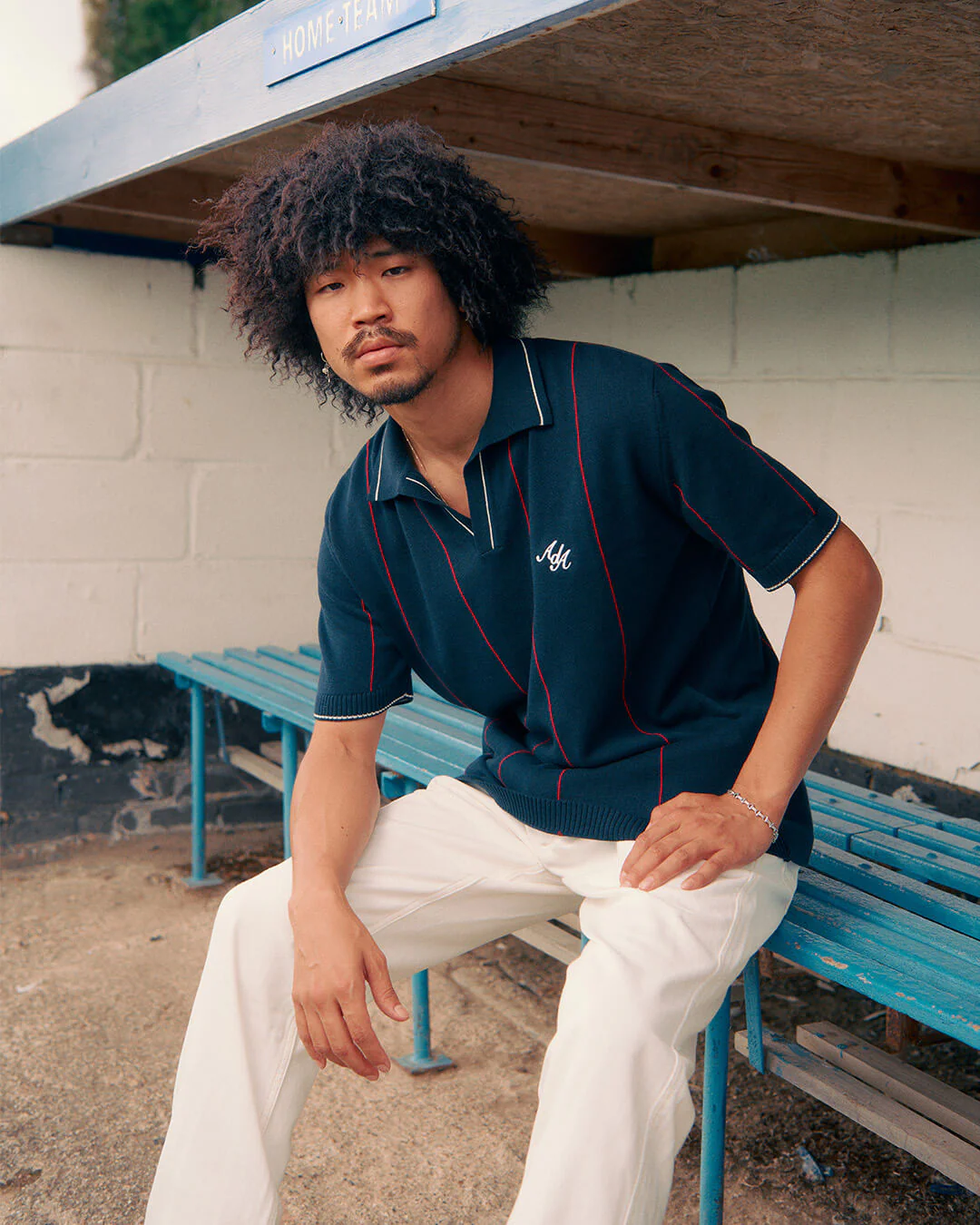 Alma De Ace Stripe Knit Navy Blue Polo Shirt - Image 7