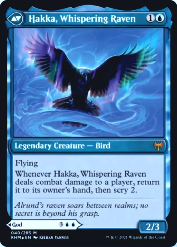 Alrund, God of the Cosmos // Hakka, Whispering Raven [Prerelease] [40s] [Kaldheim Promos] [Foil] - Image 2