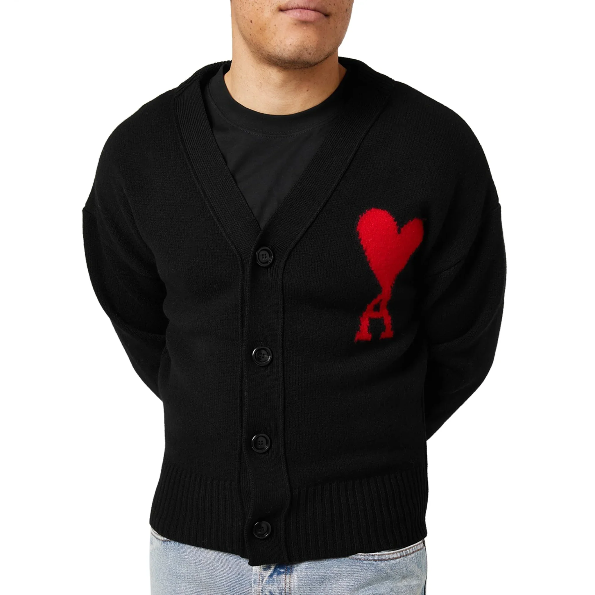 Ami Paris Ami De Coeur Black Red Cardigan - Image 3