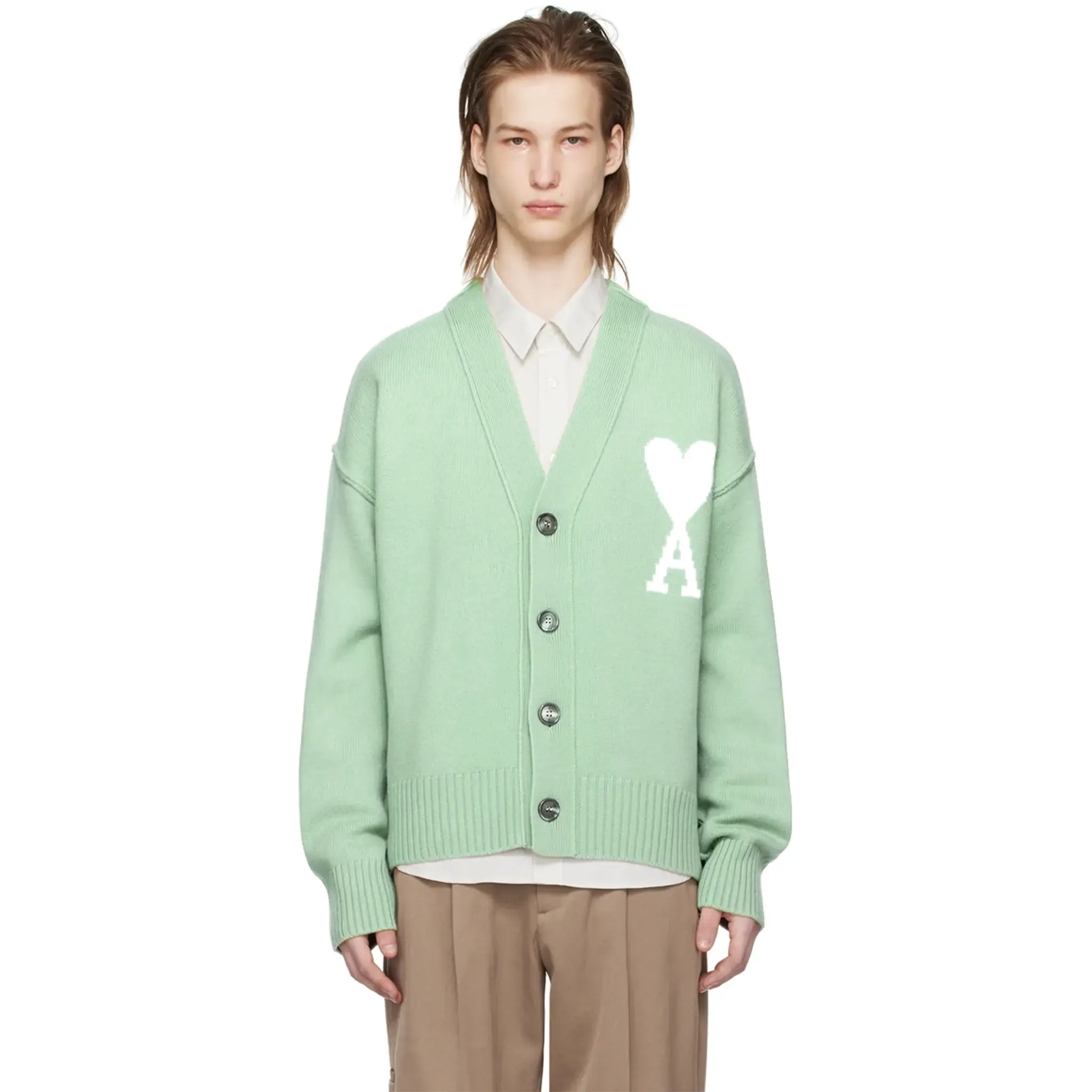 Ami Paris Ami De Coeur Green Cardigan - Image 3