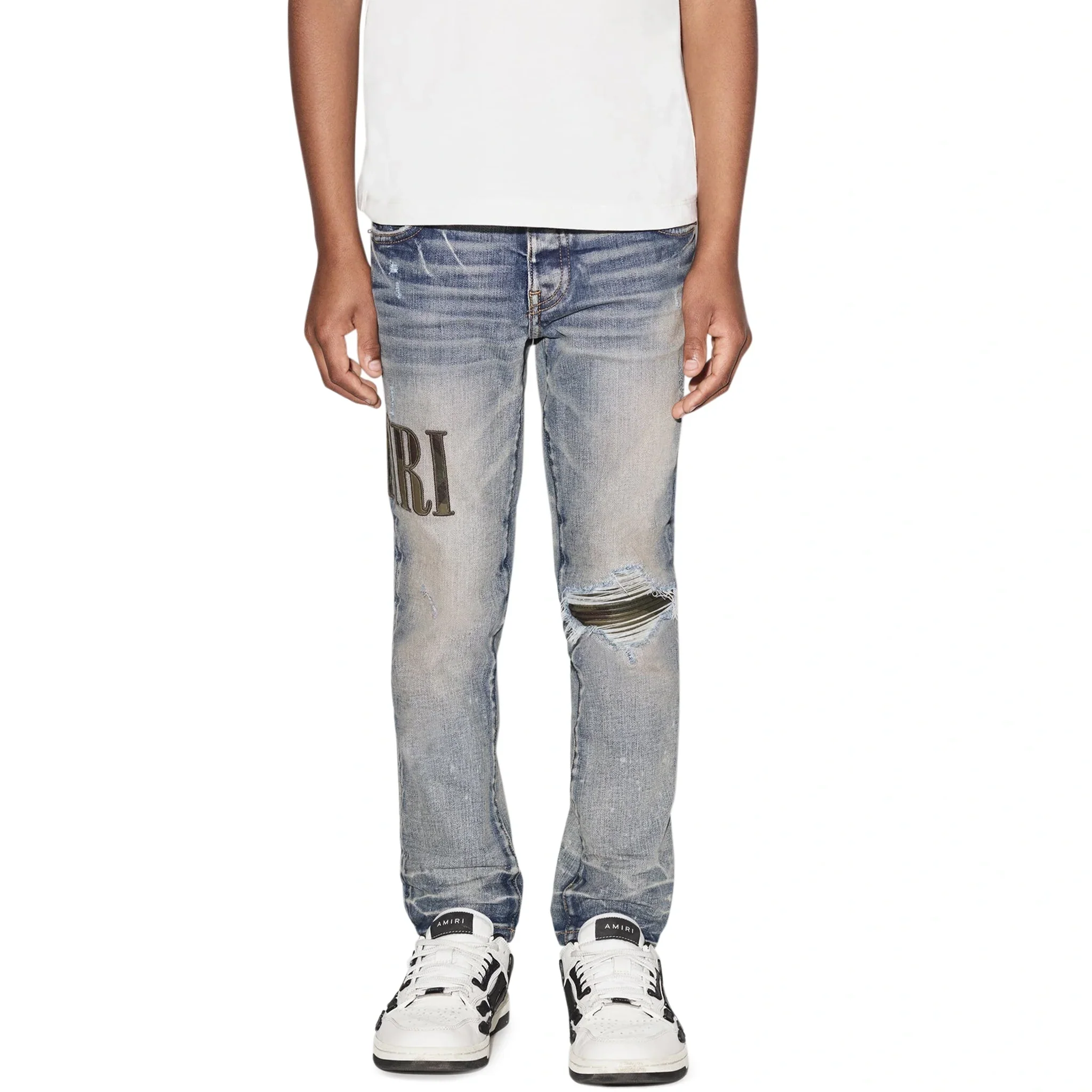 Amiri Kids Camo Applique Clay Indigo Denim Jeans - Image 4