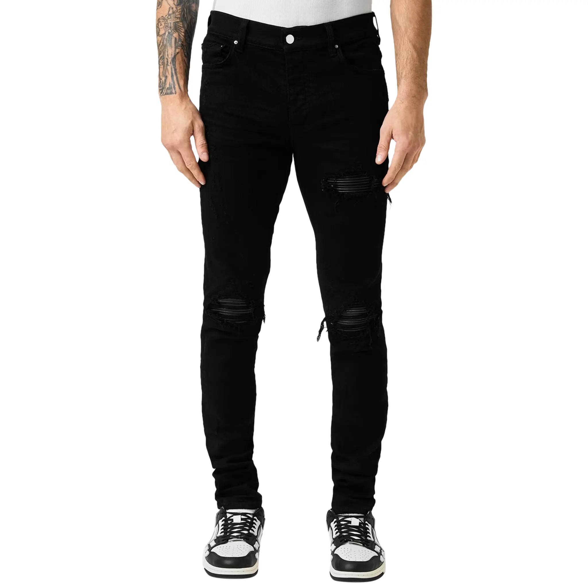 Amiri MX1 Black Leather Patch Jeans - Image 3