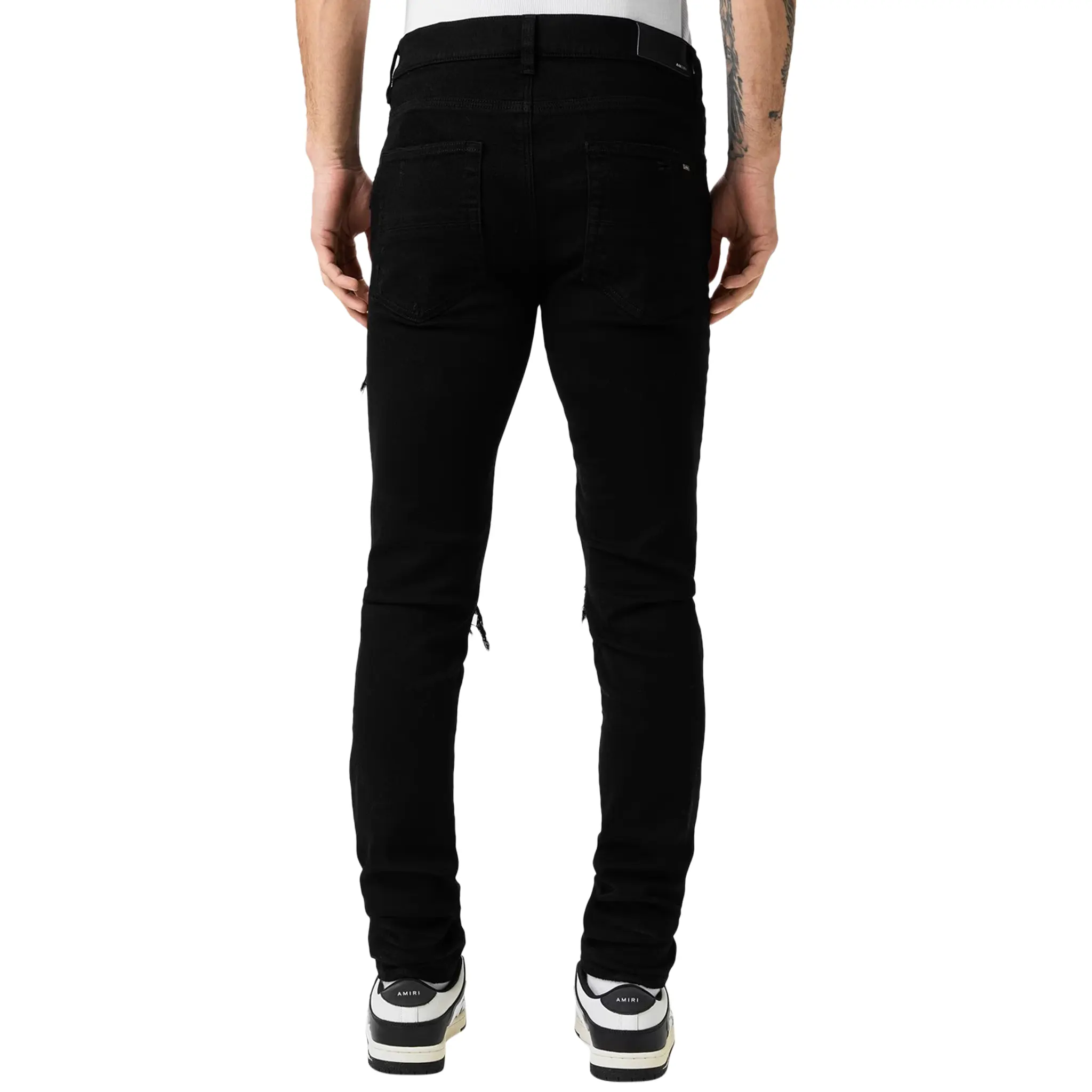 Amiri MX1 Black Leather Patch Jeans - Image 4
