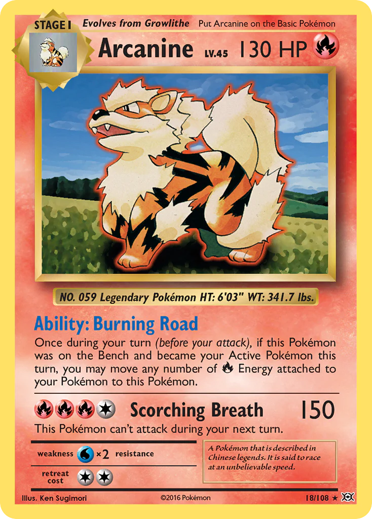 Arcanine - 18/108 - Rare [xy12-18] [Reverse Holo]