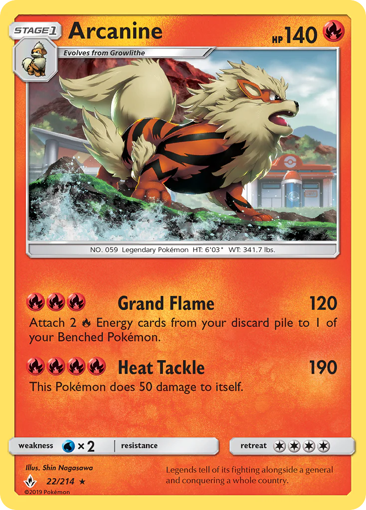 Arcanine - 22/214 - Rare Holo [sm10-22] [Reverse Holo]