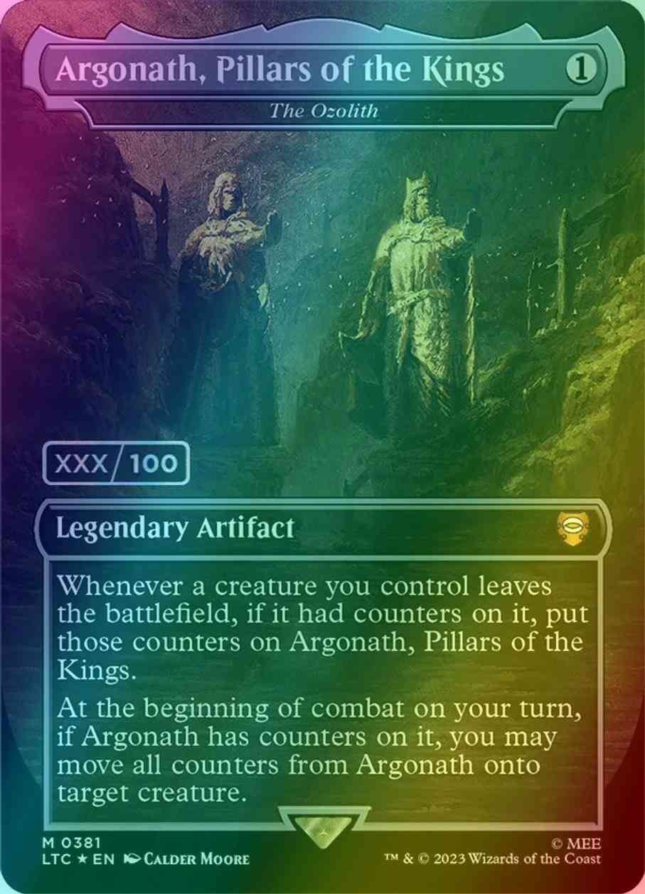 Argonath, Pillars of the Kings - The Ozolith - Serial Numbered [381z] [Borderless] [Realms and Relics] [The Lord of the Rings: Tales of Middle-earth: Commander] [Foil]