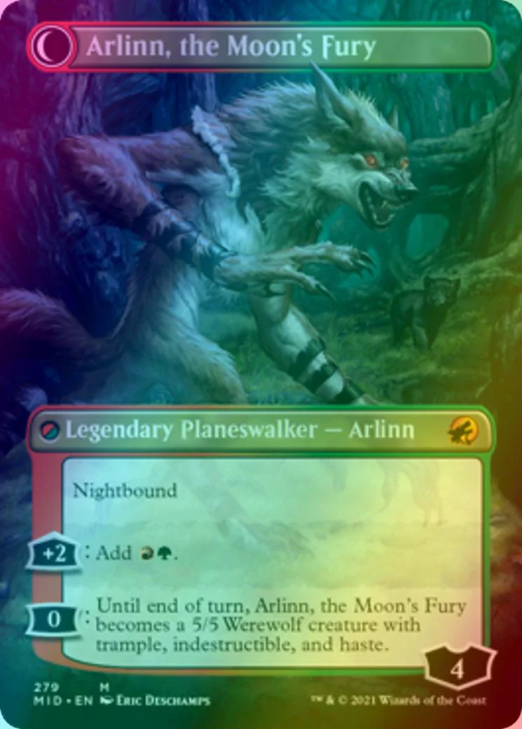 Arlinn, the Pack's Hope // Arlinn, the Moon's Fury [279] [Borderless] [Innistrad: Midnight Hunt] [Foil] - Image 2