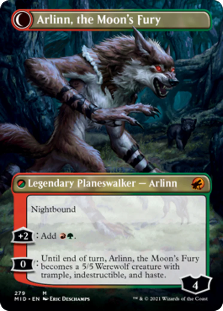 Arlinn, the Pack's Hope // Arlinn, the Moon's Fury [279] [Borderless] [Innistrad: Midnight Hunt] [Non-Foil] - Image 2