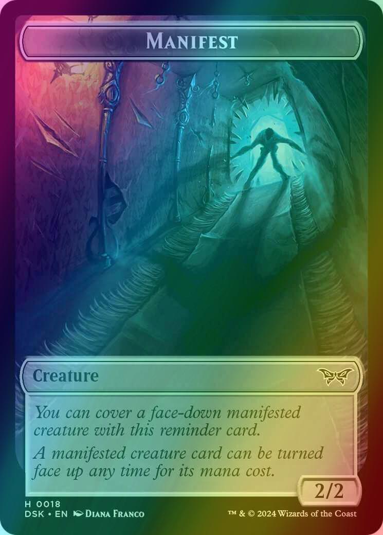 Beast Token (03) // Manifest Token (18) [Duskmourn: House of Horror: Tokens] [Foil] - Image 2