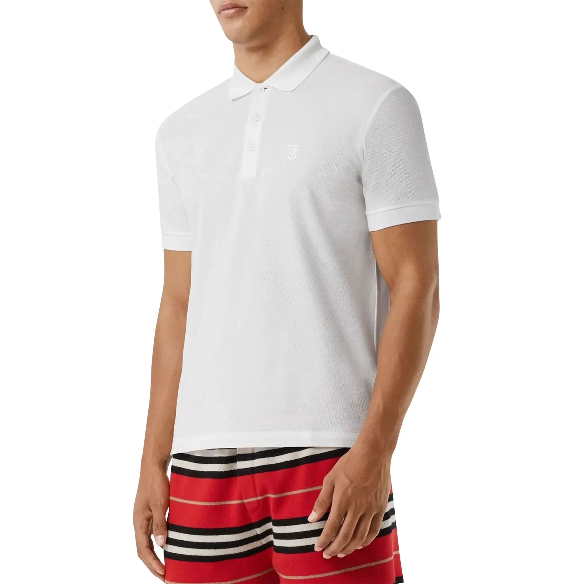 Burberry Eddie Logo Pique Cotton White Polo Shirt - Image 3