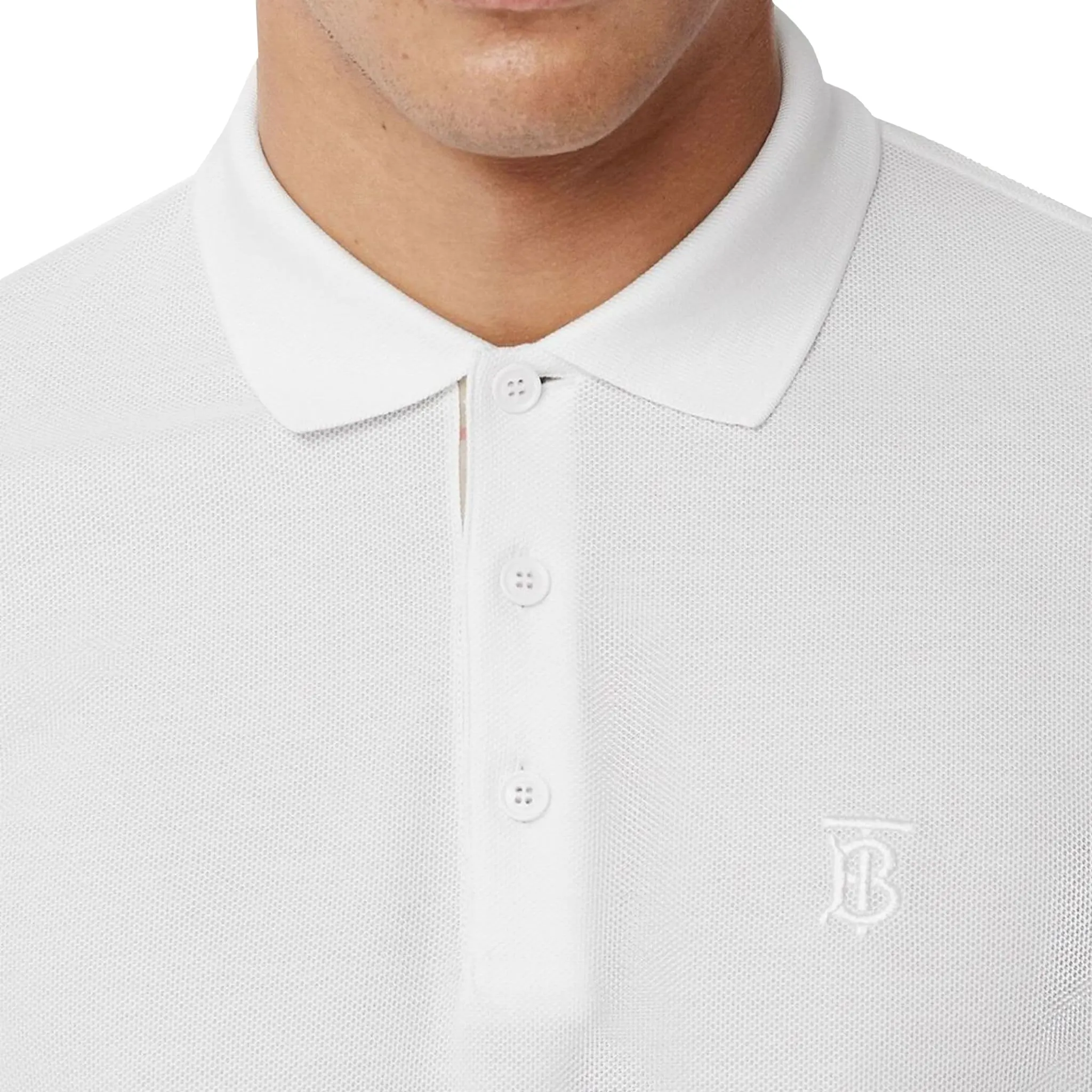 Burberry Eddie Logo Pique Cotton White Polo Shirt - Image 5