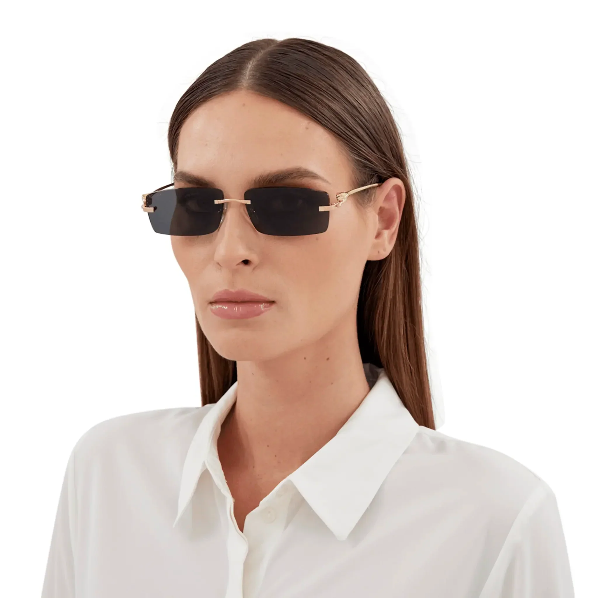 Cartier Eyewear CT0430S-001 Panthere De Cartier Gold Grey Rimless Sunglasses - Image 2