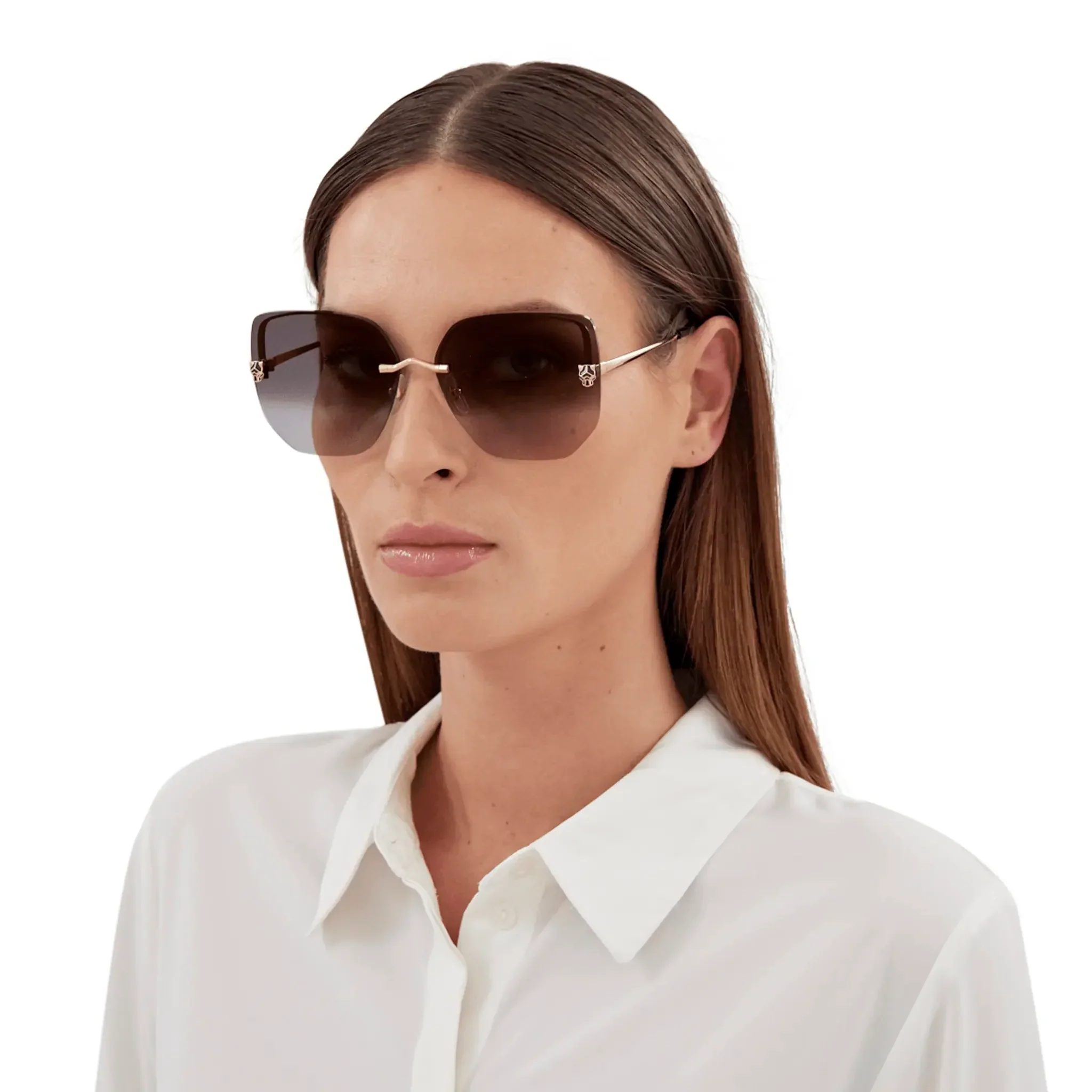 Cartier Eyewear CT0432S-001 Panthere De Cartier Gold Grey Rimless Sunglasses - Image 2