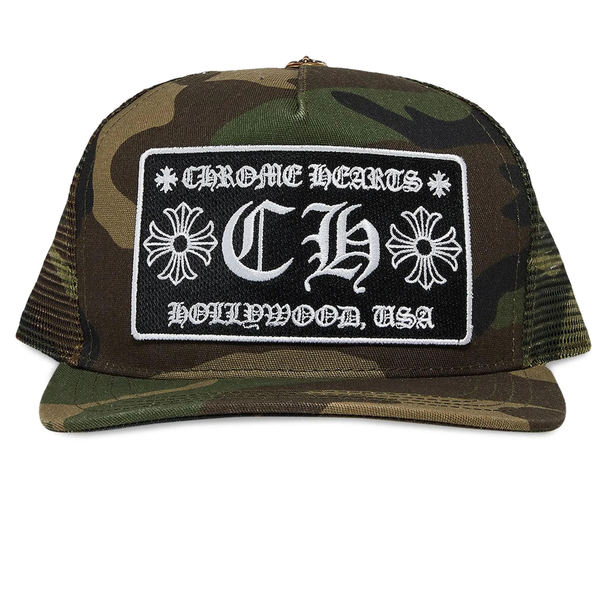 Chrome Hearts CH Hollywood Camo Green Trucker Cap - Image 2
