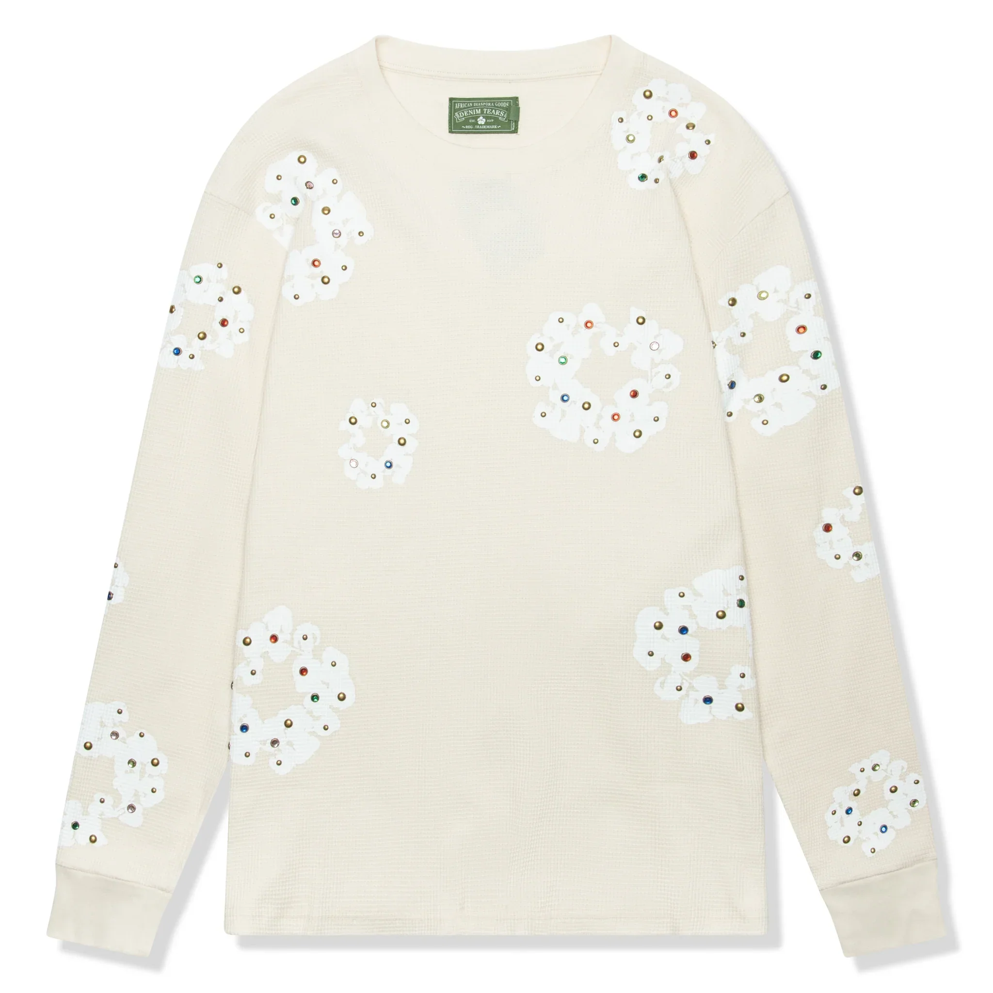 Denim Tears Rhinestone The Cotton Wreath Long-Sleeve Thermal Oatmeal T Shirt