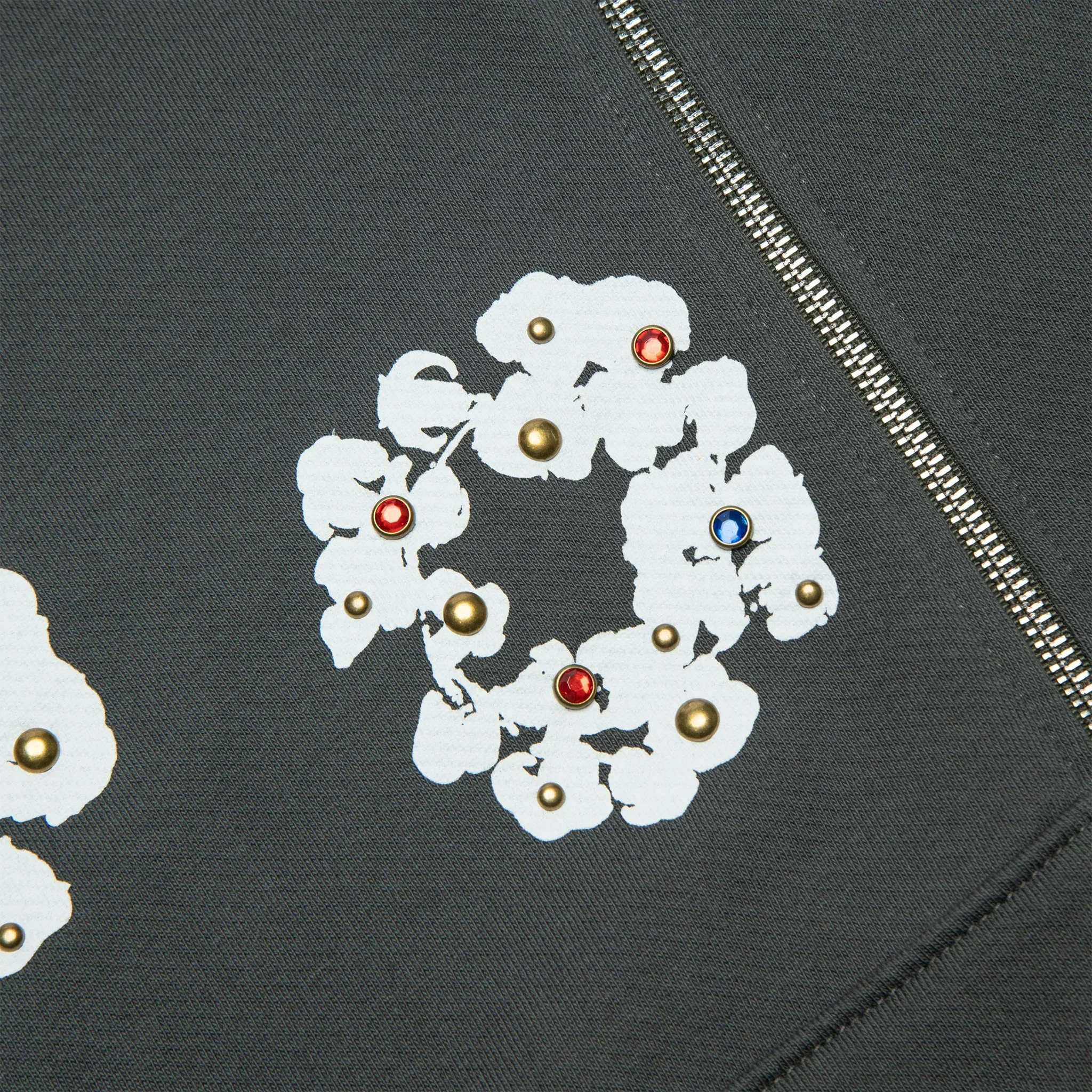 Denim Tears Rhinestone The Cotton Wreath Vintage Black Zip-Up Hoodie - Image 4