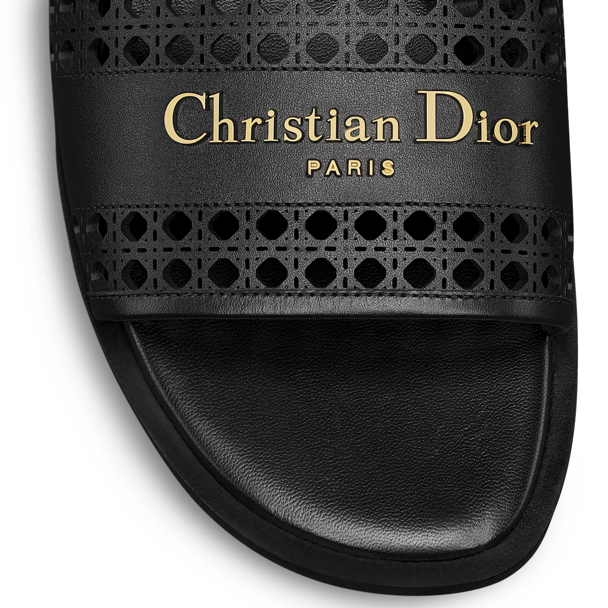 Dior D-Lane Openwork Microcannage Motif Calfskin Black Slides - Image 5