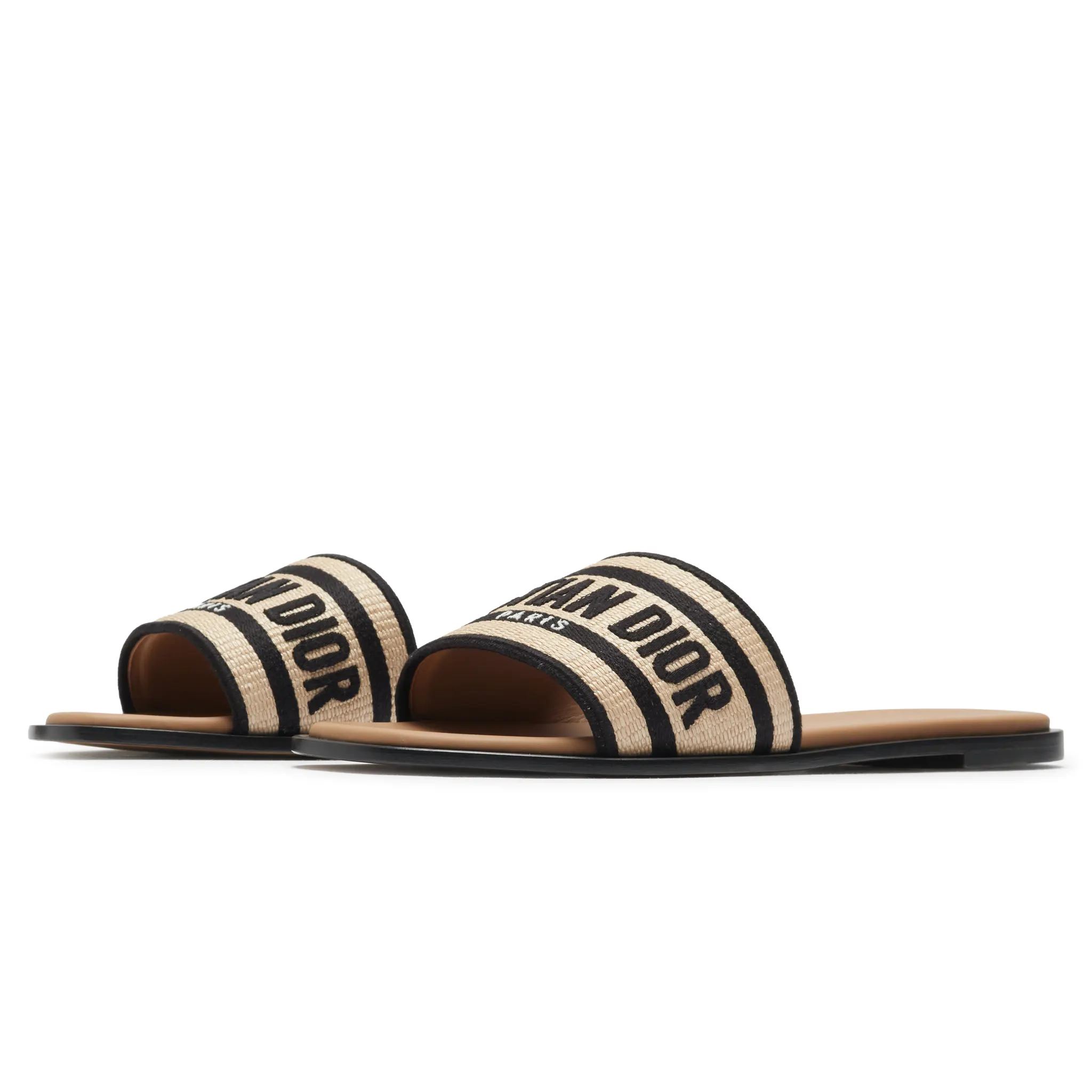 Dior Dway Embroidered Cotton Beige Black Slides - Image 2