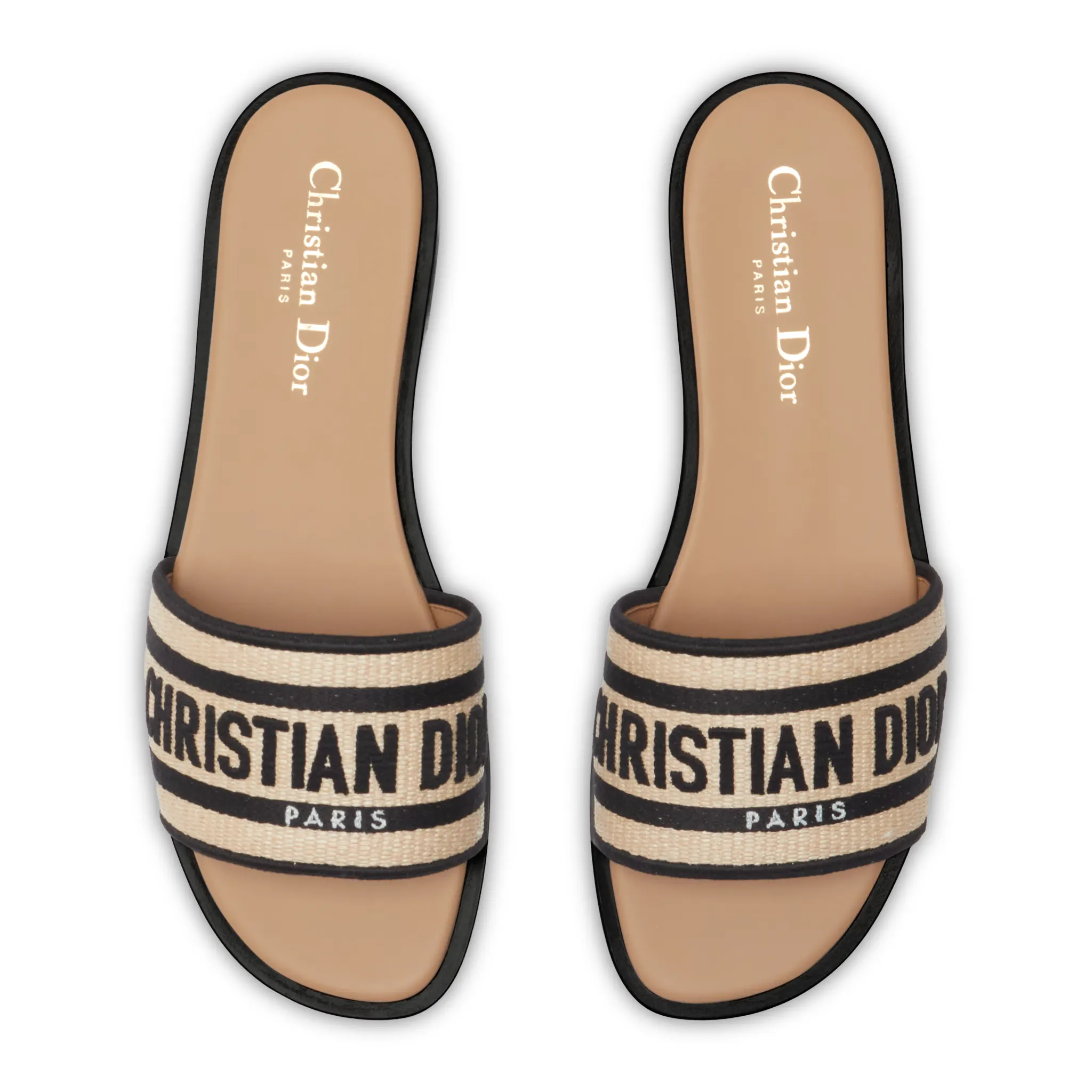 Dior Dway Embroidered Cotton Beige Black Slides - Image 3