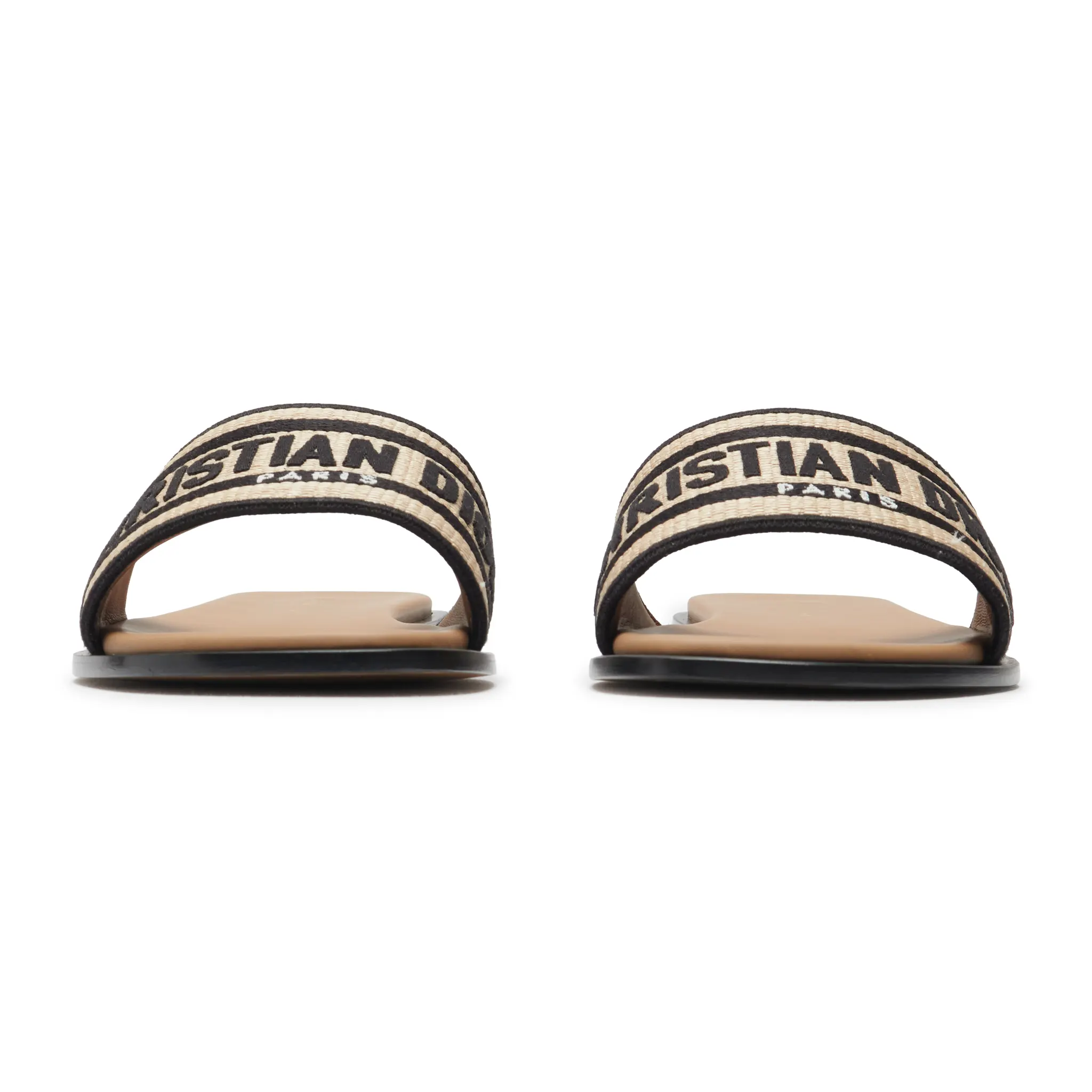 Dior Dway Embroidered Cotton Beige Black Slides - Image 4