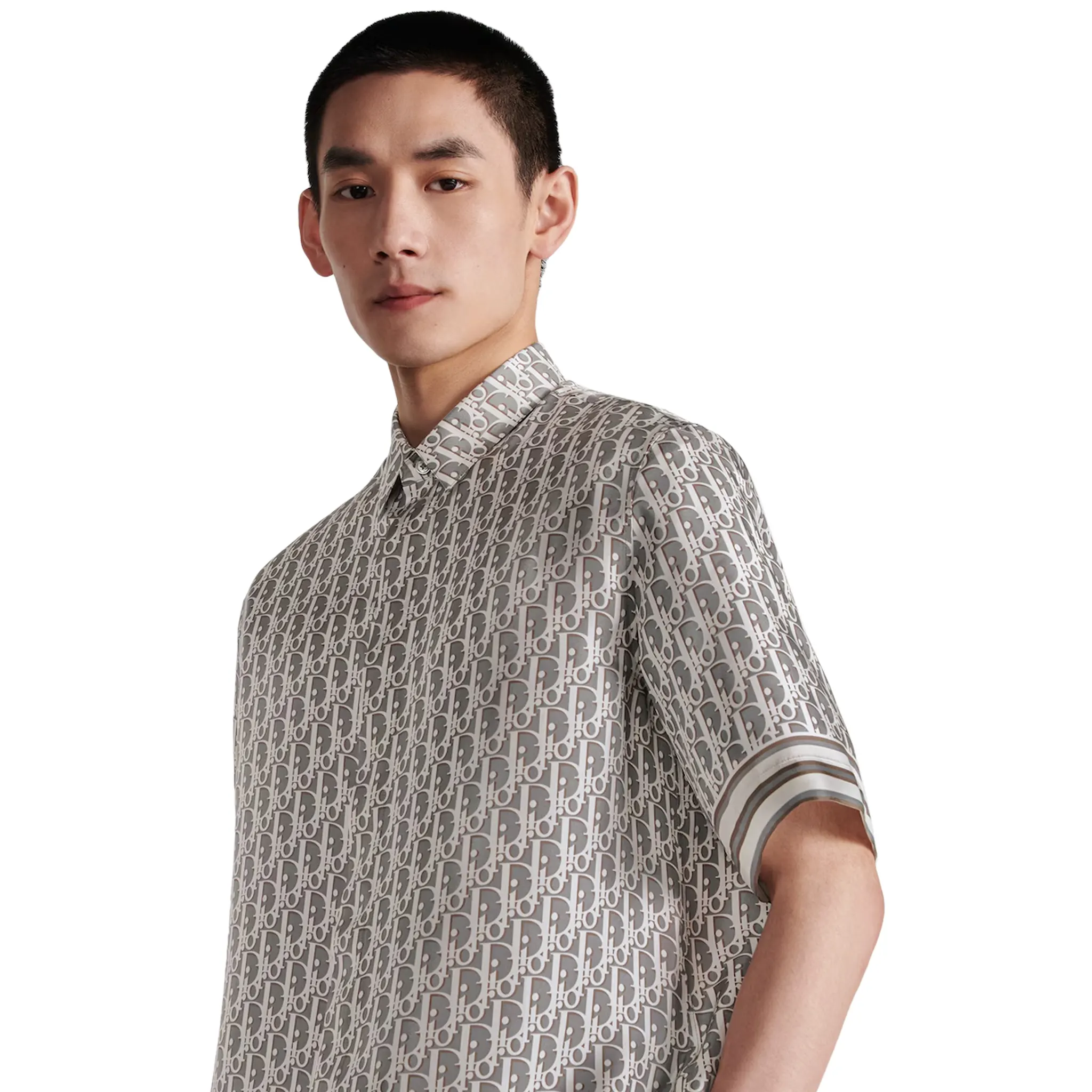 Dior Oblique Short Sleeved Grey Silk Twill Shirt - Image 6