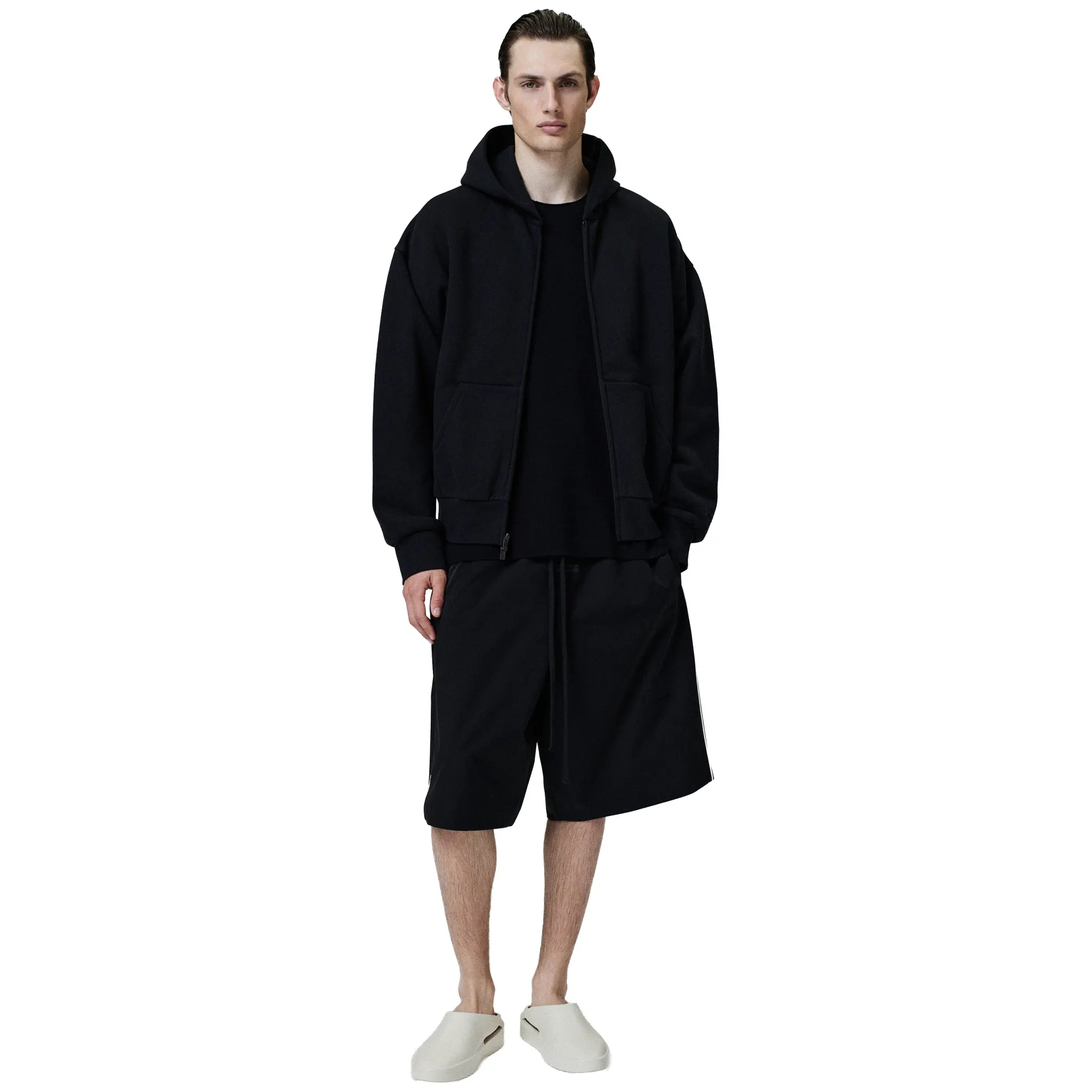 Fear Of God Essentials Classic Fleece Jet Black Metalic Zip-Up Hoodie (SS25) - Image 3