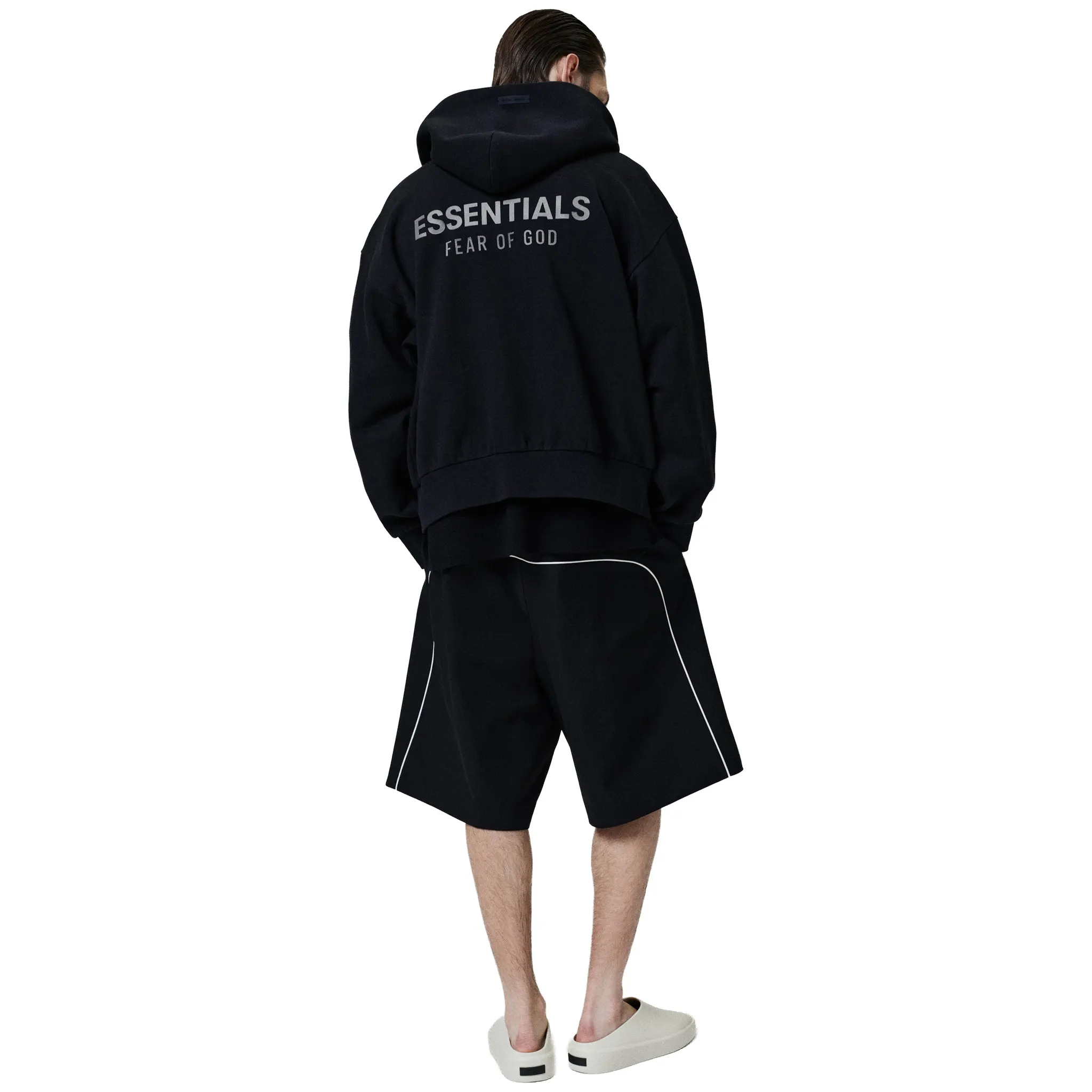 Fear Of God Essentials Classic Fleece Jet Black Metalic Zip-Up Hoodie (SS25) - Image 4