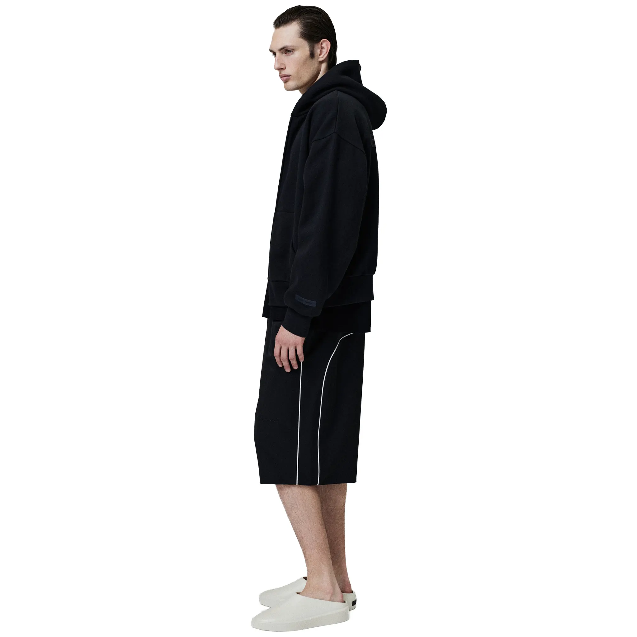 Fear Of God Essentials Classic Fleece Jet Black Metalic Zip-Up Hoodie (SS25) - Image 5