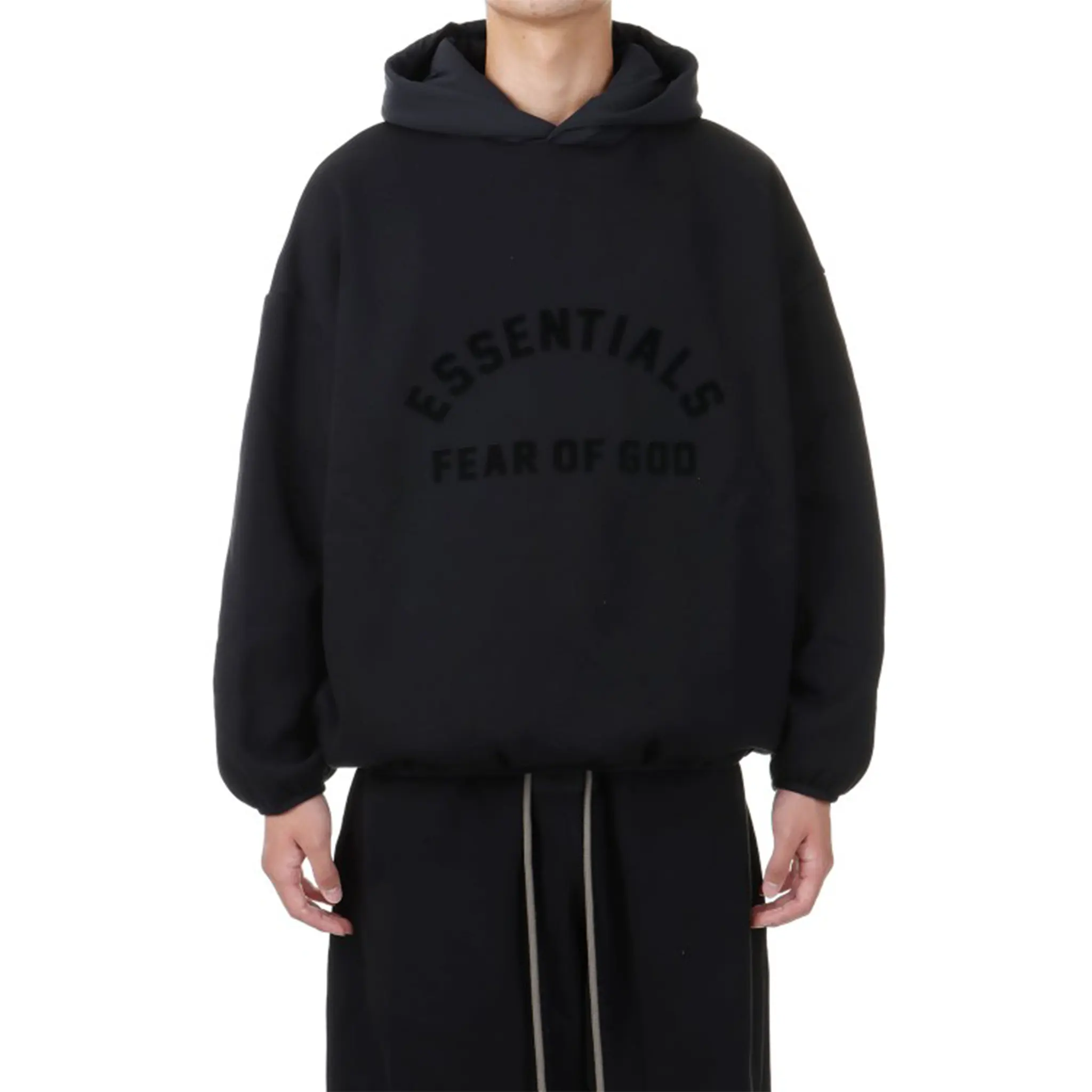 Fear Of God Essentials Core Collection Nylon Fleece Black Hoodie (SS24) - Image 3