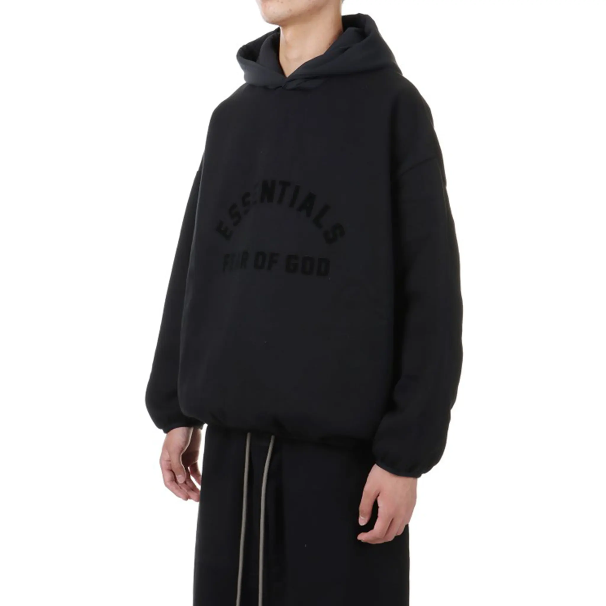 Fear Of God Essentials Core Collection Nylon Fleece Black Hoodie (SS24) - Image 4