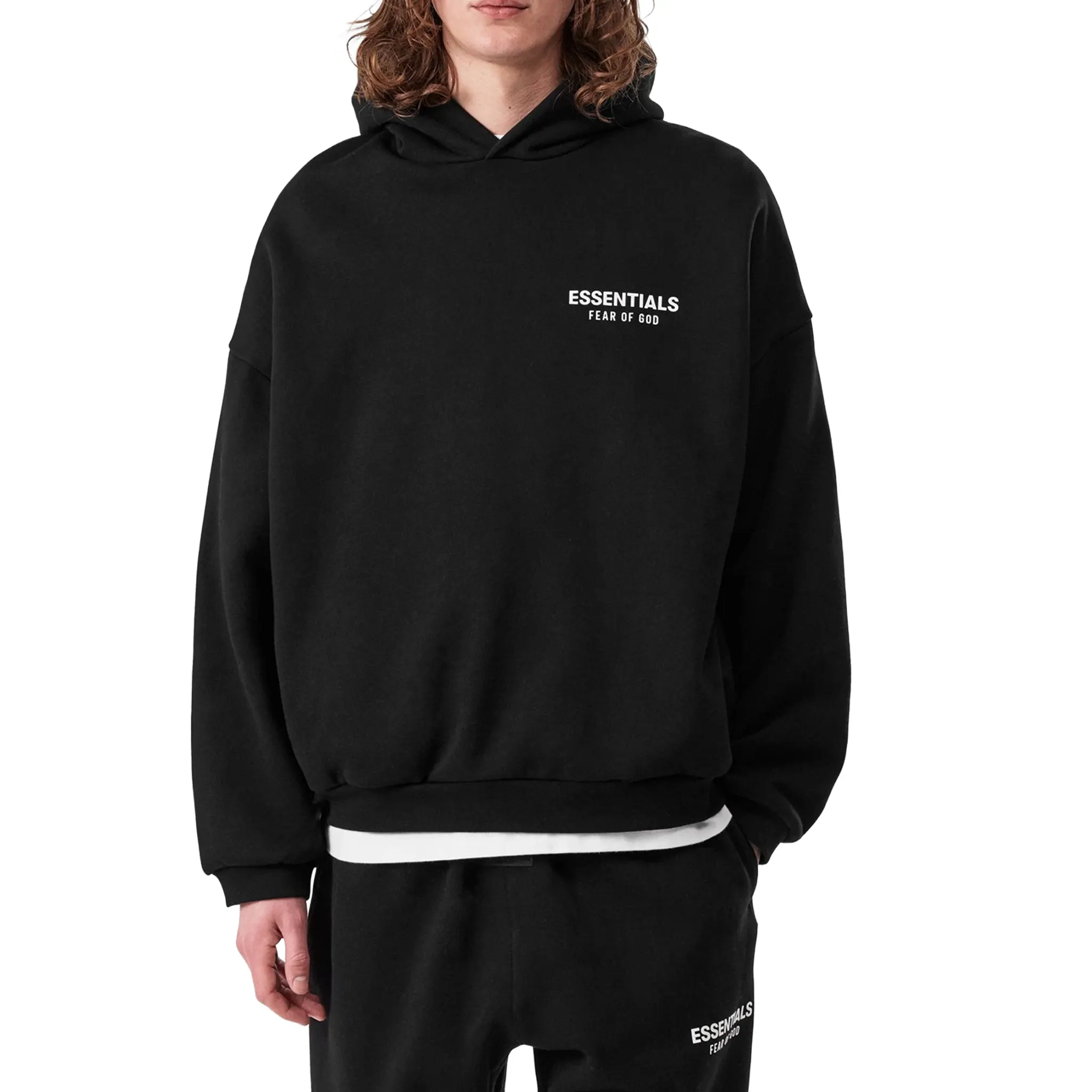 Fear Of God Essentials Fleece Black Hoodie (FW24) - Image 3