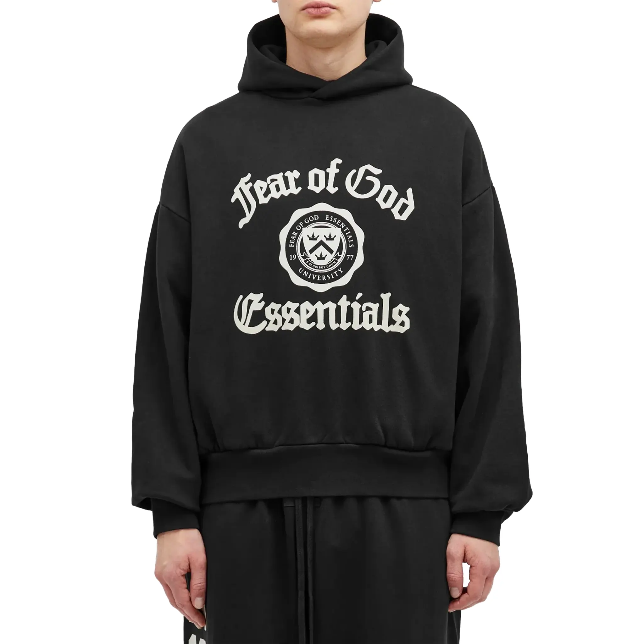 Fear Of God Essentials Heavy Fleece Vintage Shrunken Black Hoodie (FW24) - Image 3