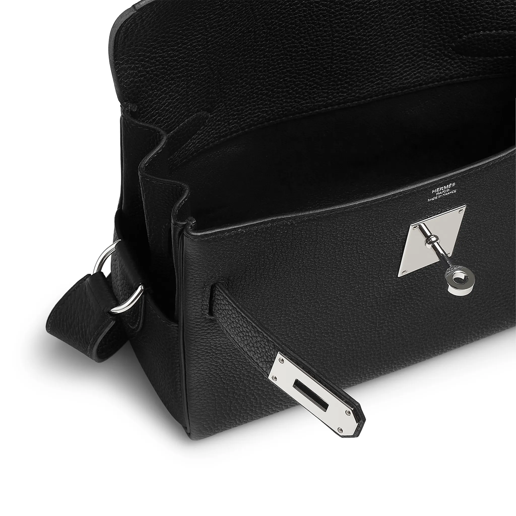 Hermes Kelly Togo Calfskin Palladium Hardware Noir Messenger Bag - Image 4