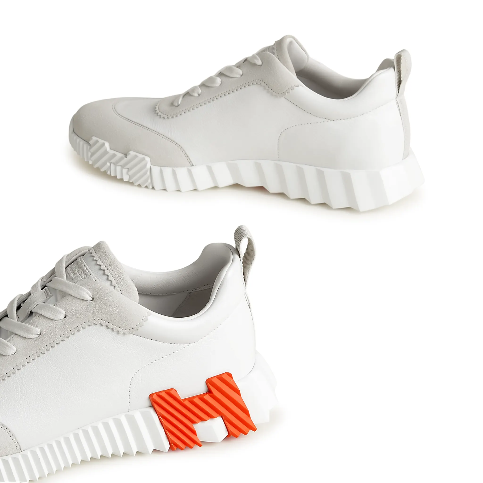 Hermès Paris Bouncing Calf Sneaker White Orange - Image 4
