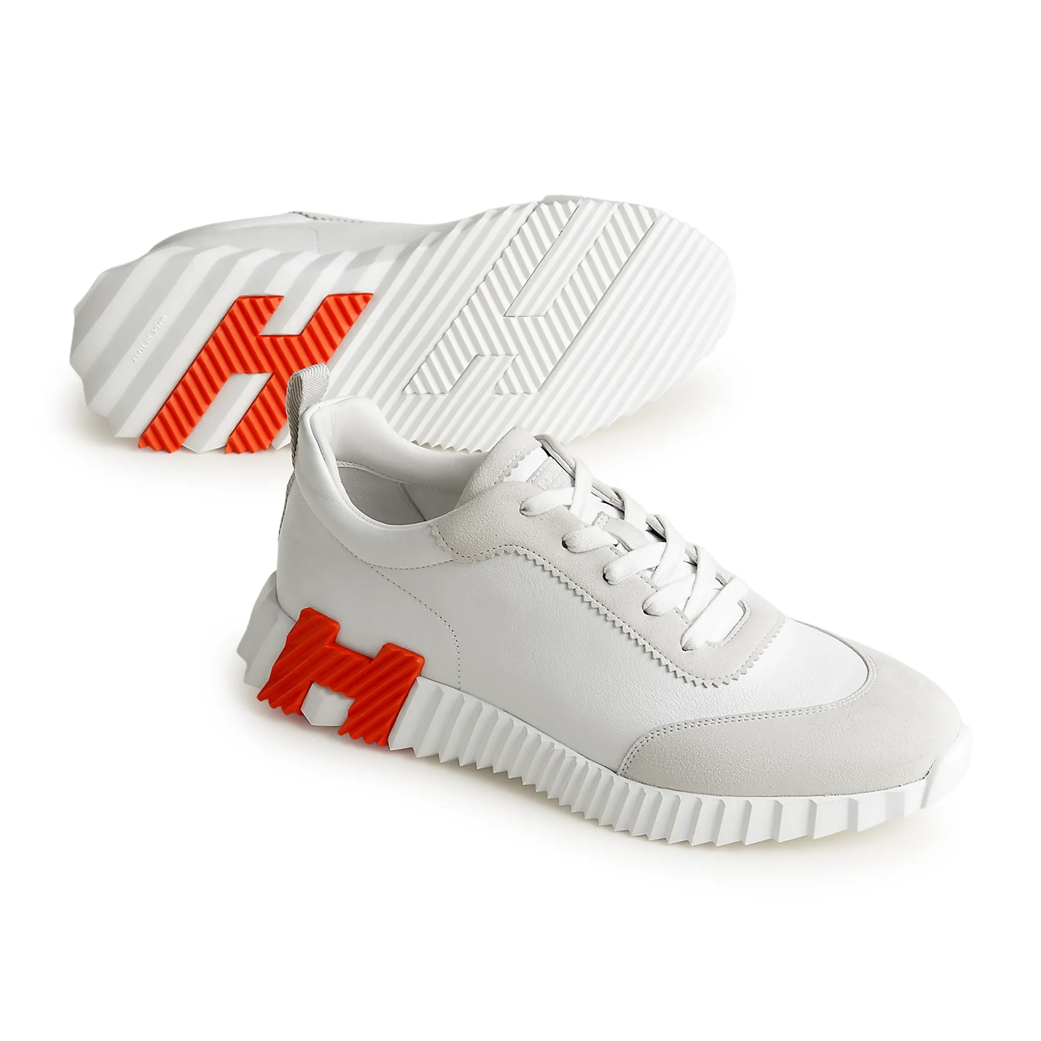 Hermès Paris Bouncing Calf Sneaker White Orange - Image 5