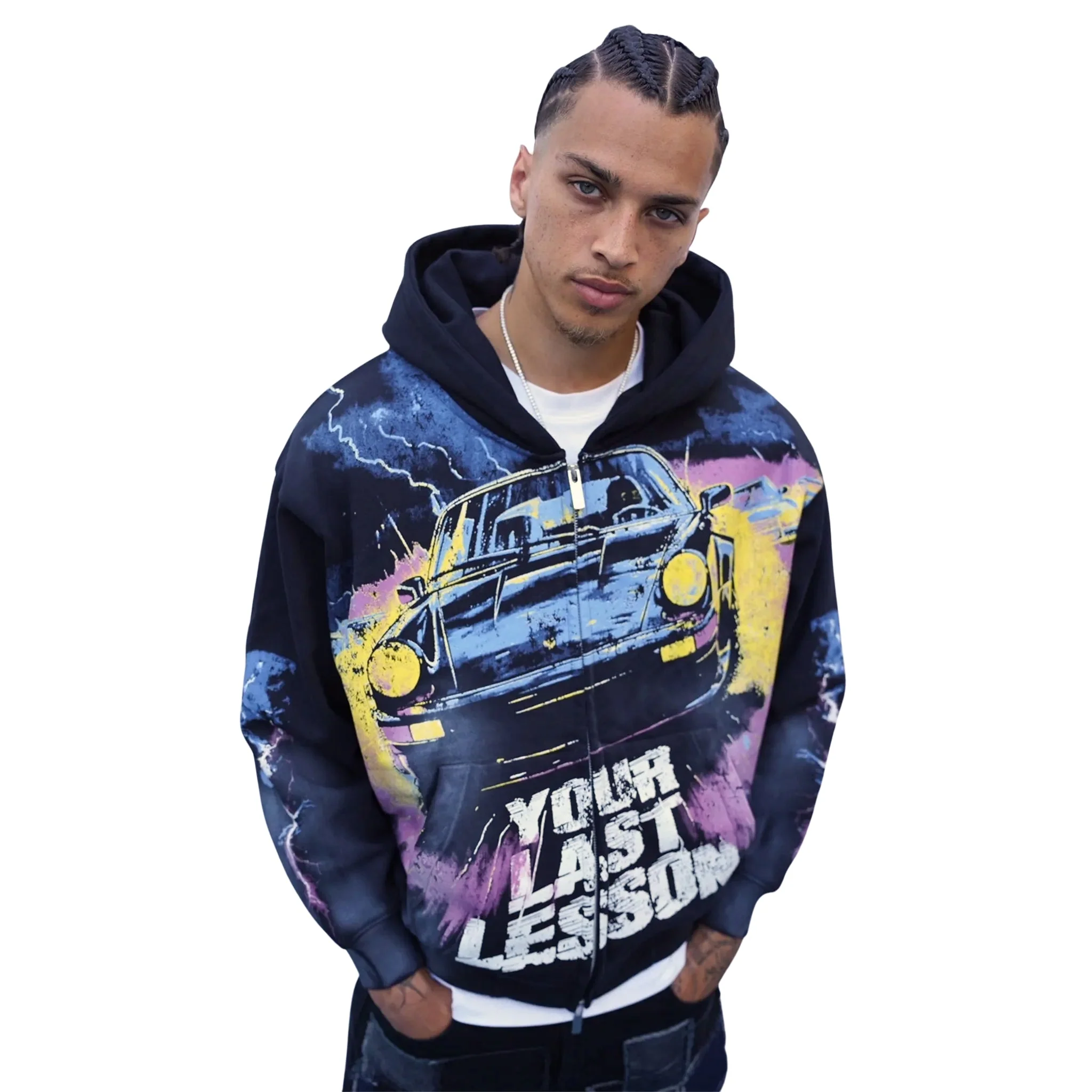 Last Lesson Car Black Zip-Up Hoodie - Image 2