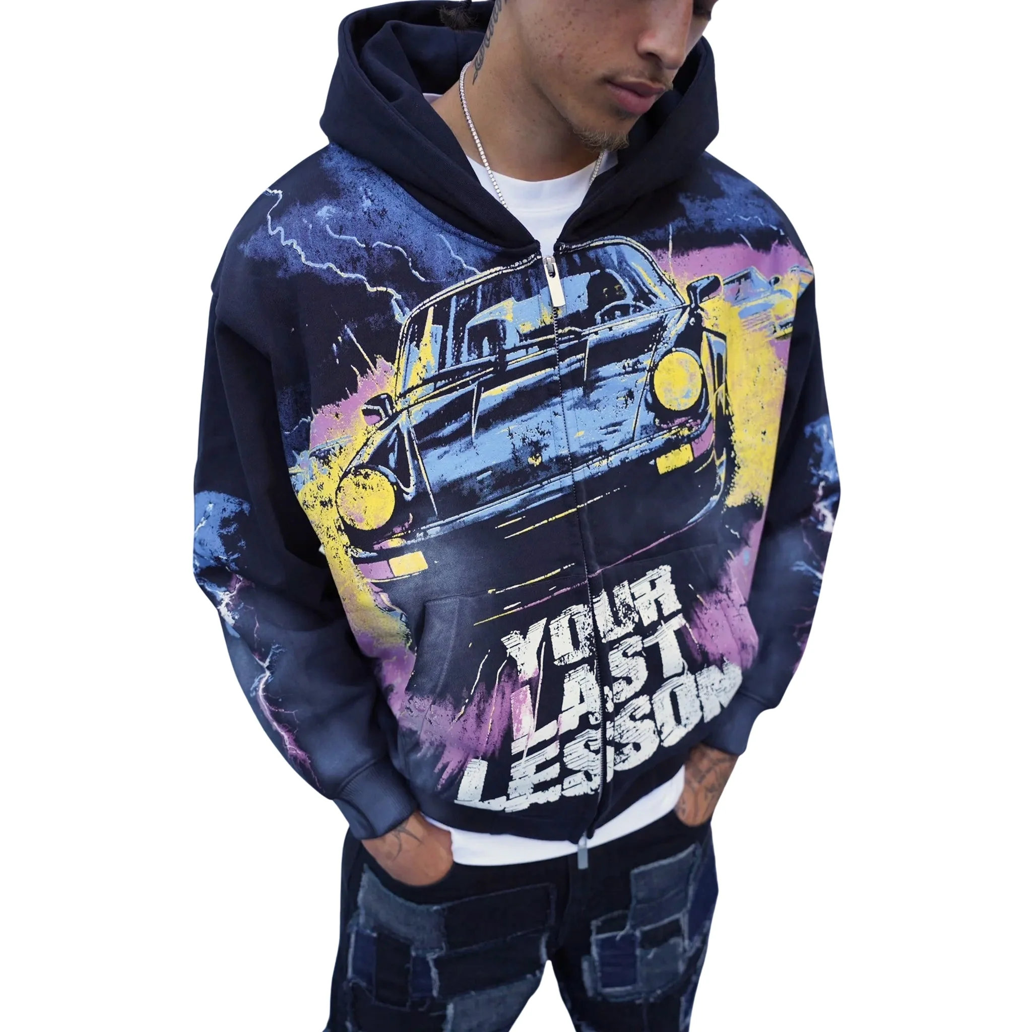 Last Lesson Car Black Zip-Up Hoodie - Image 3