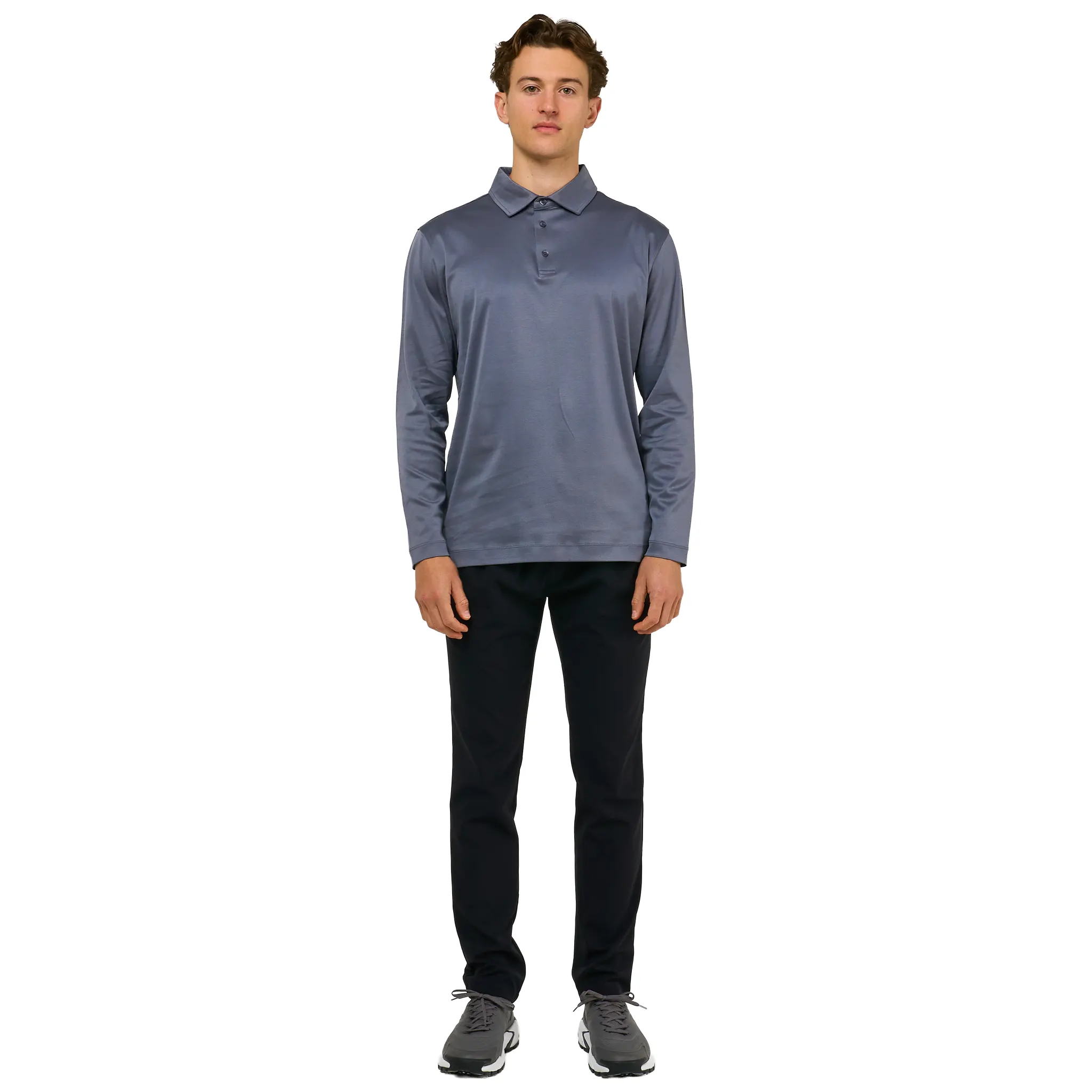 Loiano Egyptian Cotton L/S Steel Polo Shirt - Image 4