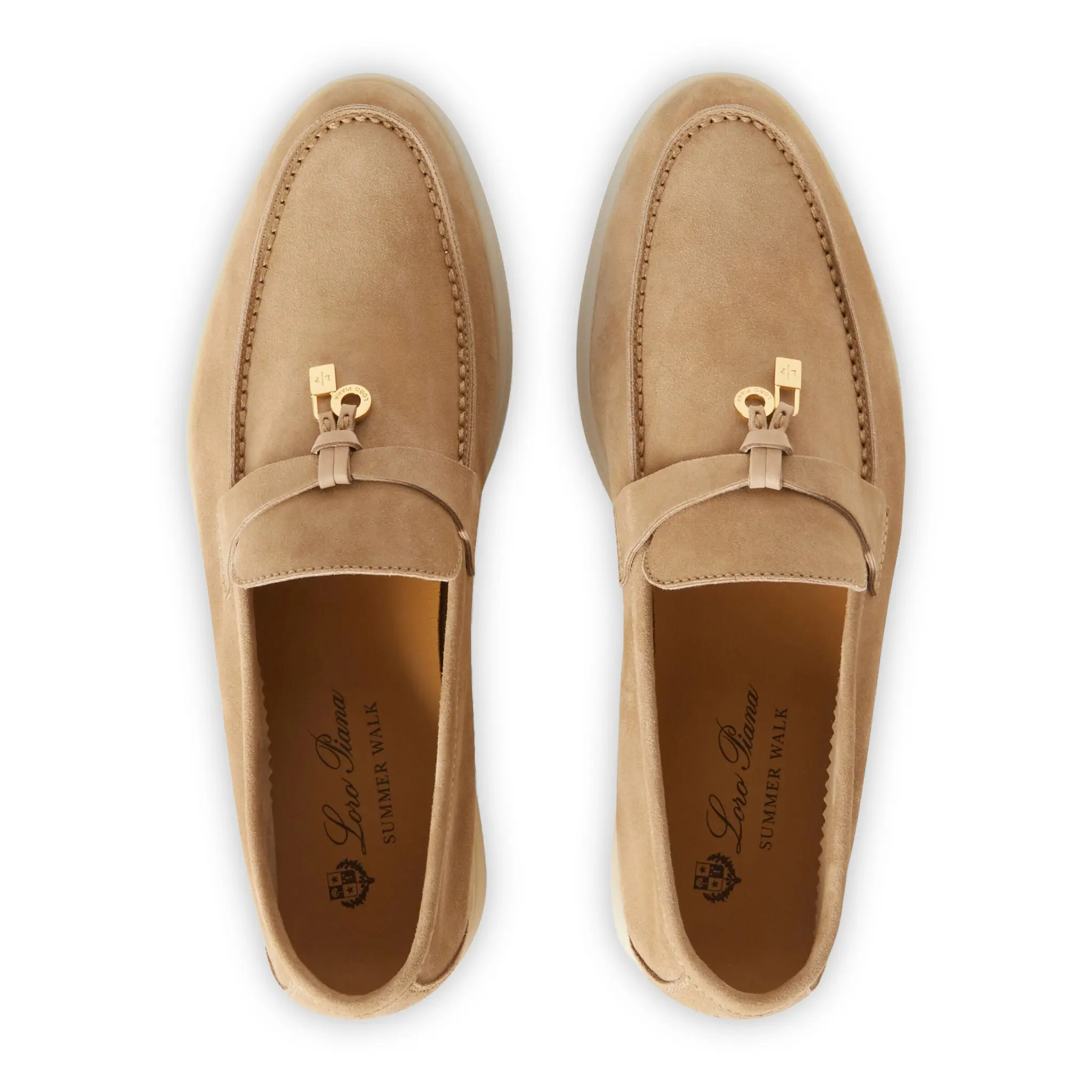 Loro Piana Summer Charms Suede Sandstone Loafers - Image 3