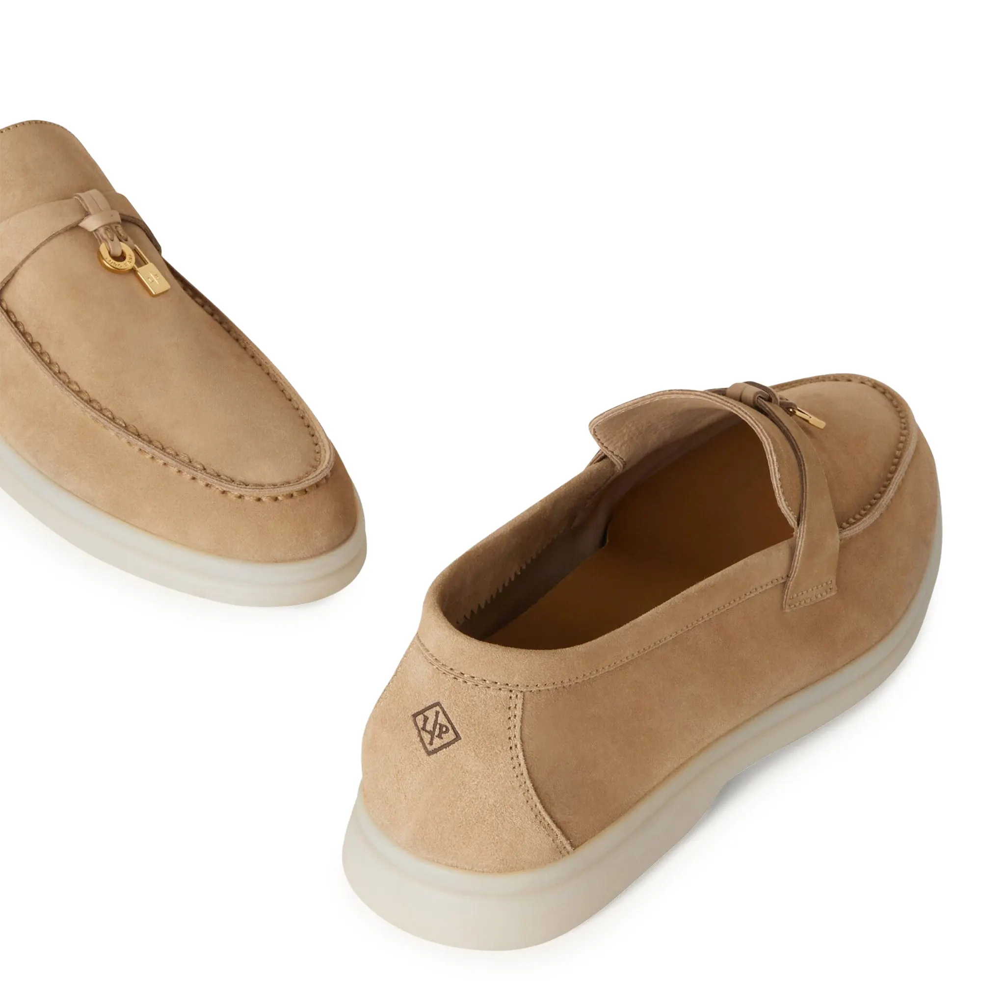Loro Piana Summer Charms Suede Sandstone Loafers - Image 6