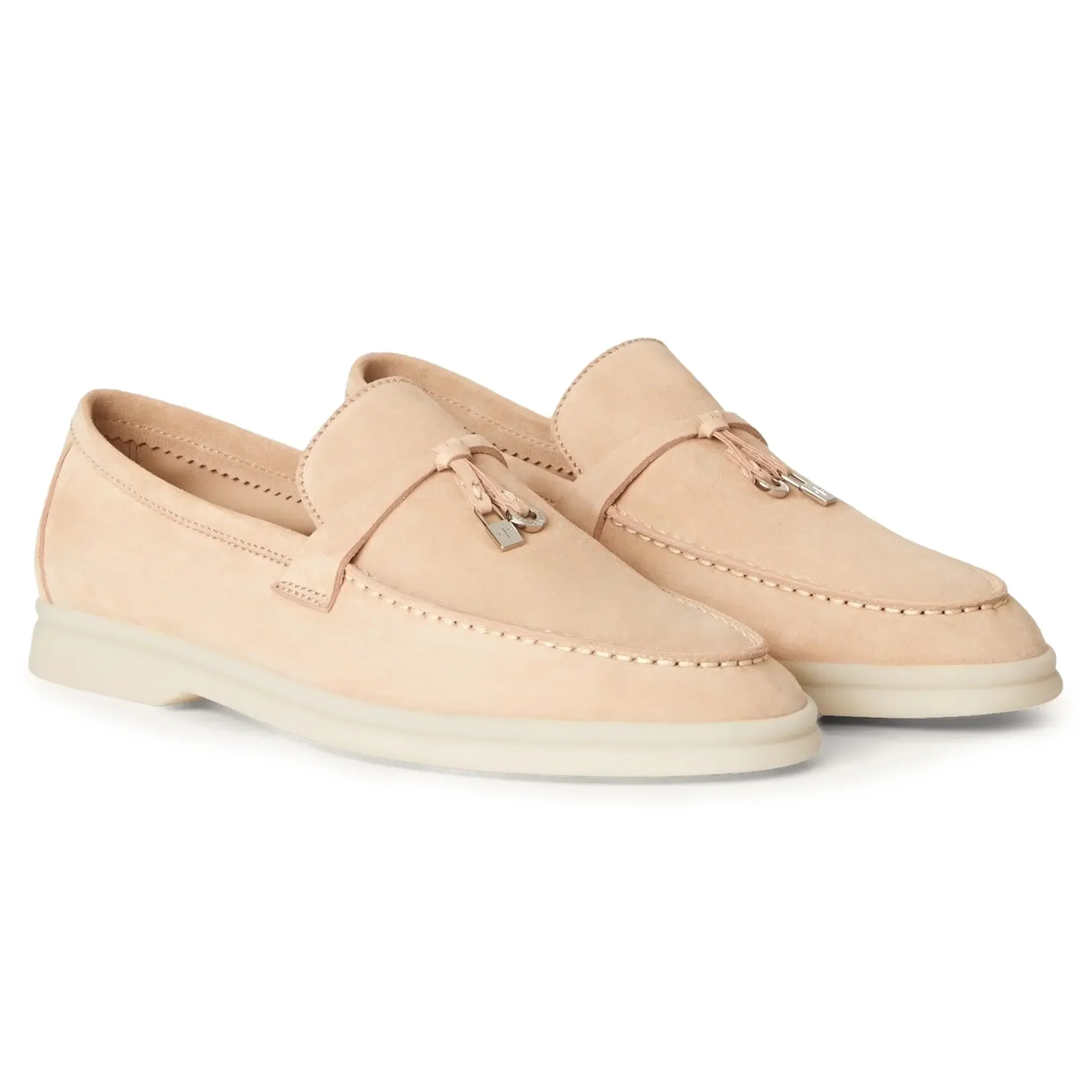 Loro Piana Summer Charms Walk Suede Goatskin Pink Sand Loafers - Image 2