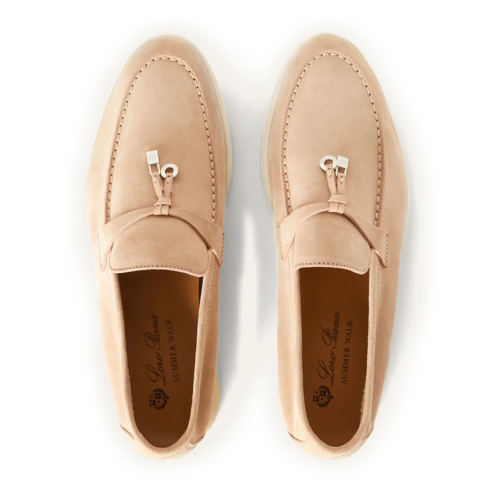Loro Piana Summer Charms Walk Suede Goatskin Pink Sand Loafers - Image 3
