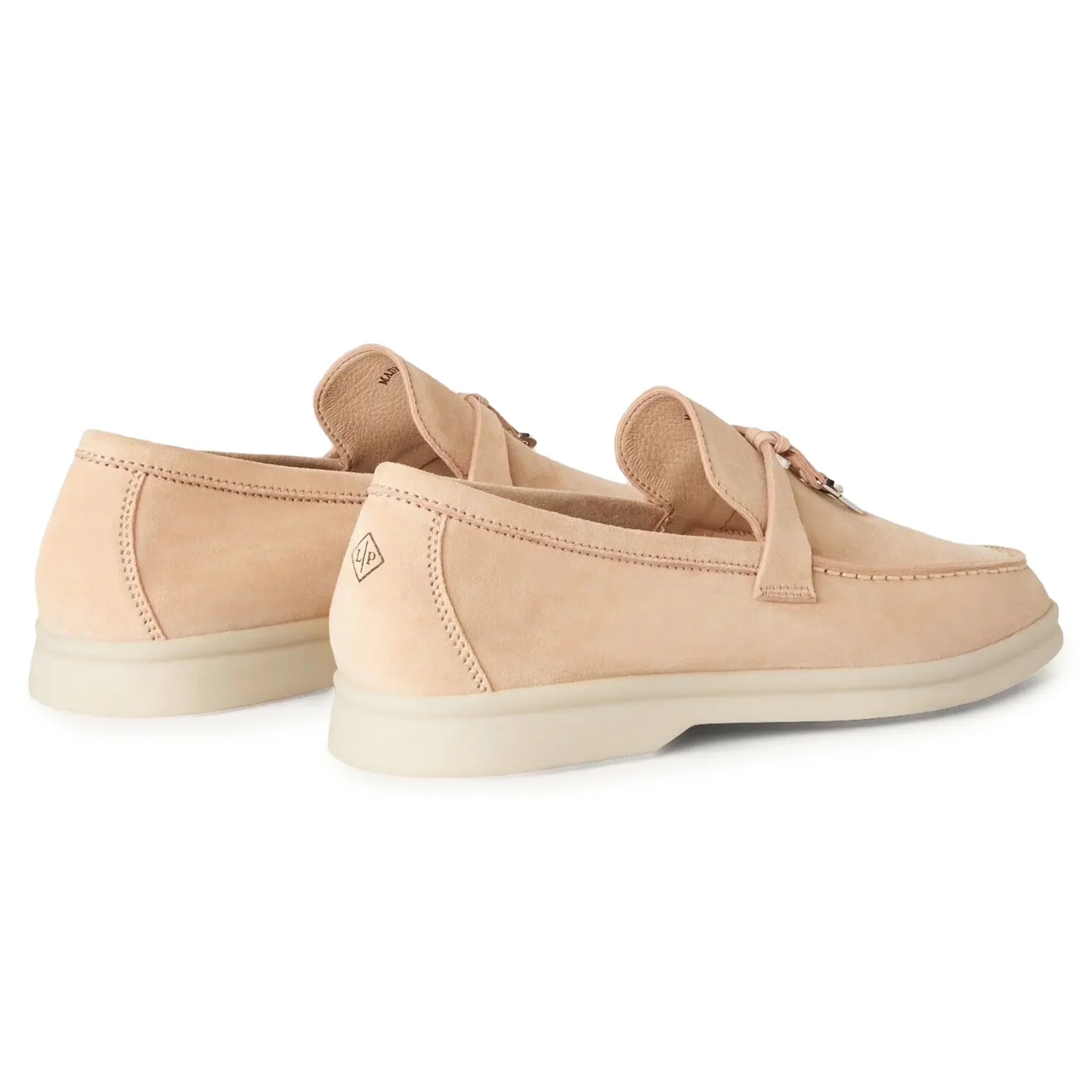 Loro Piana Summer Charms Walk Suede Goatskin Pink Sand Loafers - Image 4