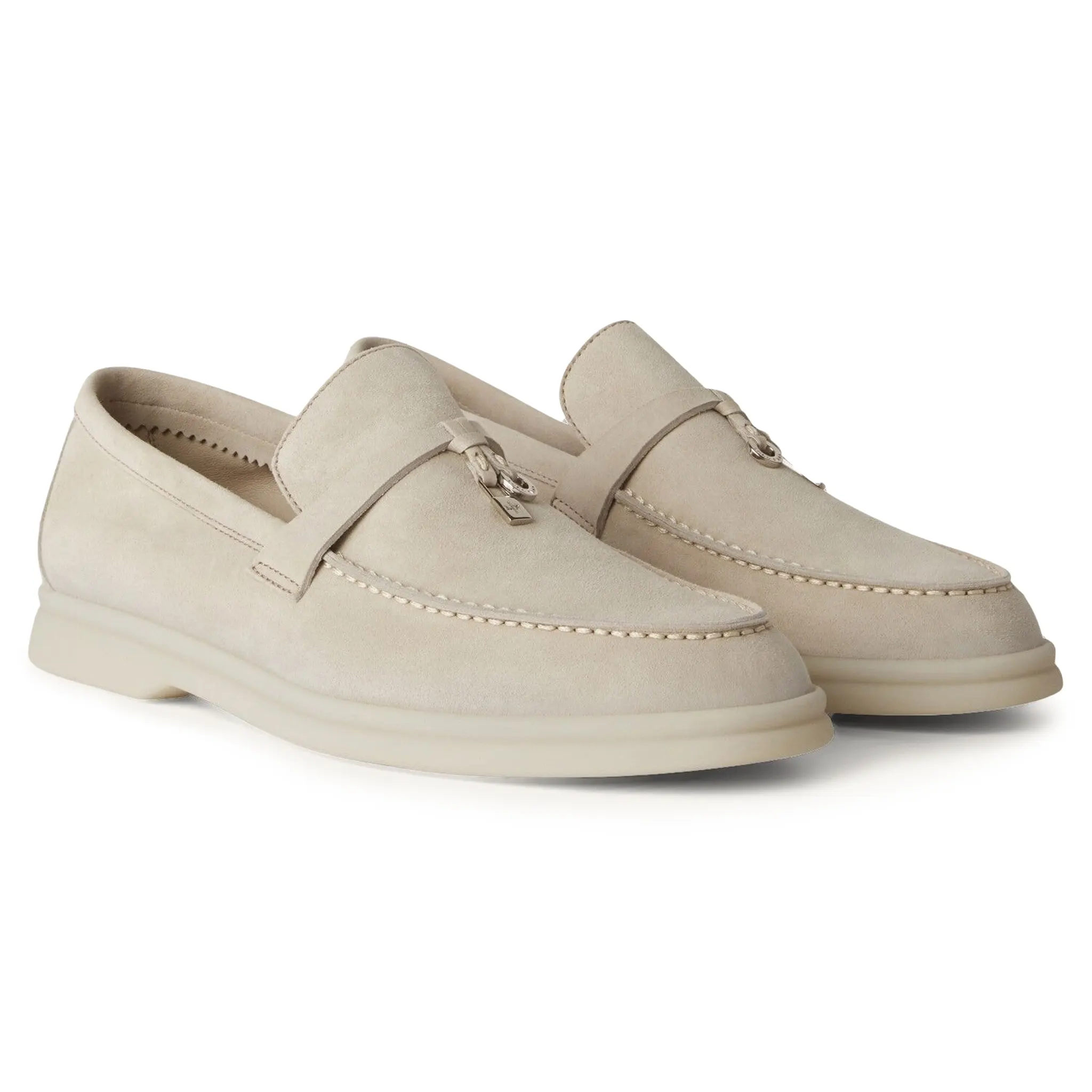 Loro Piana Summer Charms Walk Suede Goatskin Powder Pearl Loafers - Image 2
