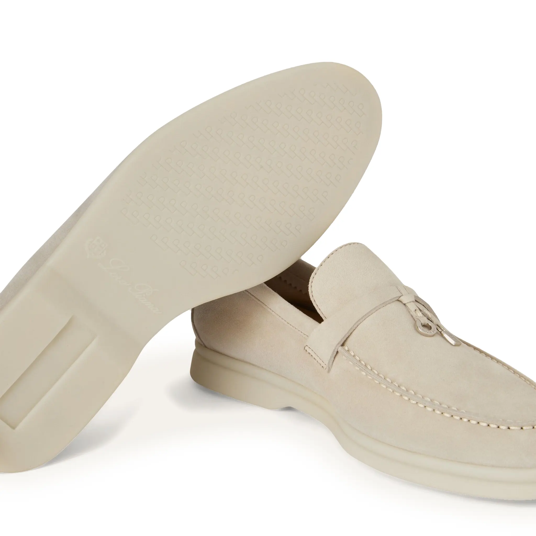 Loro Piana Summer Charms Walk Suede Goatskin Powder Pearl Loafers - Image 5