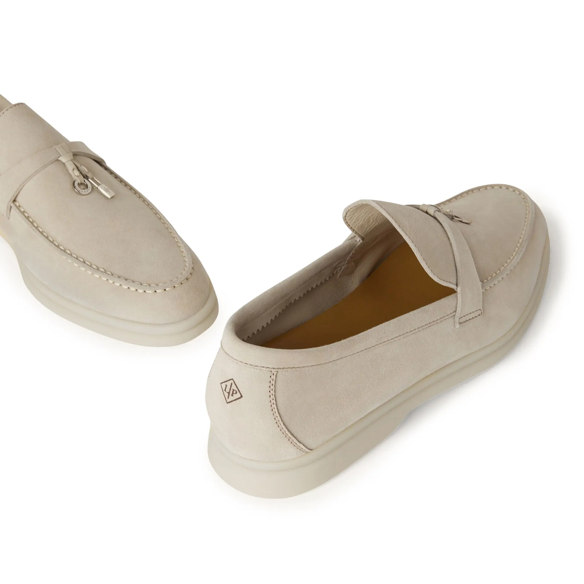 Loro Piana Summer Charms Walk Suede Goatskin Powder Pearl Loafers - Image 6