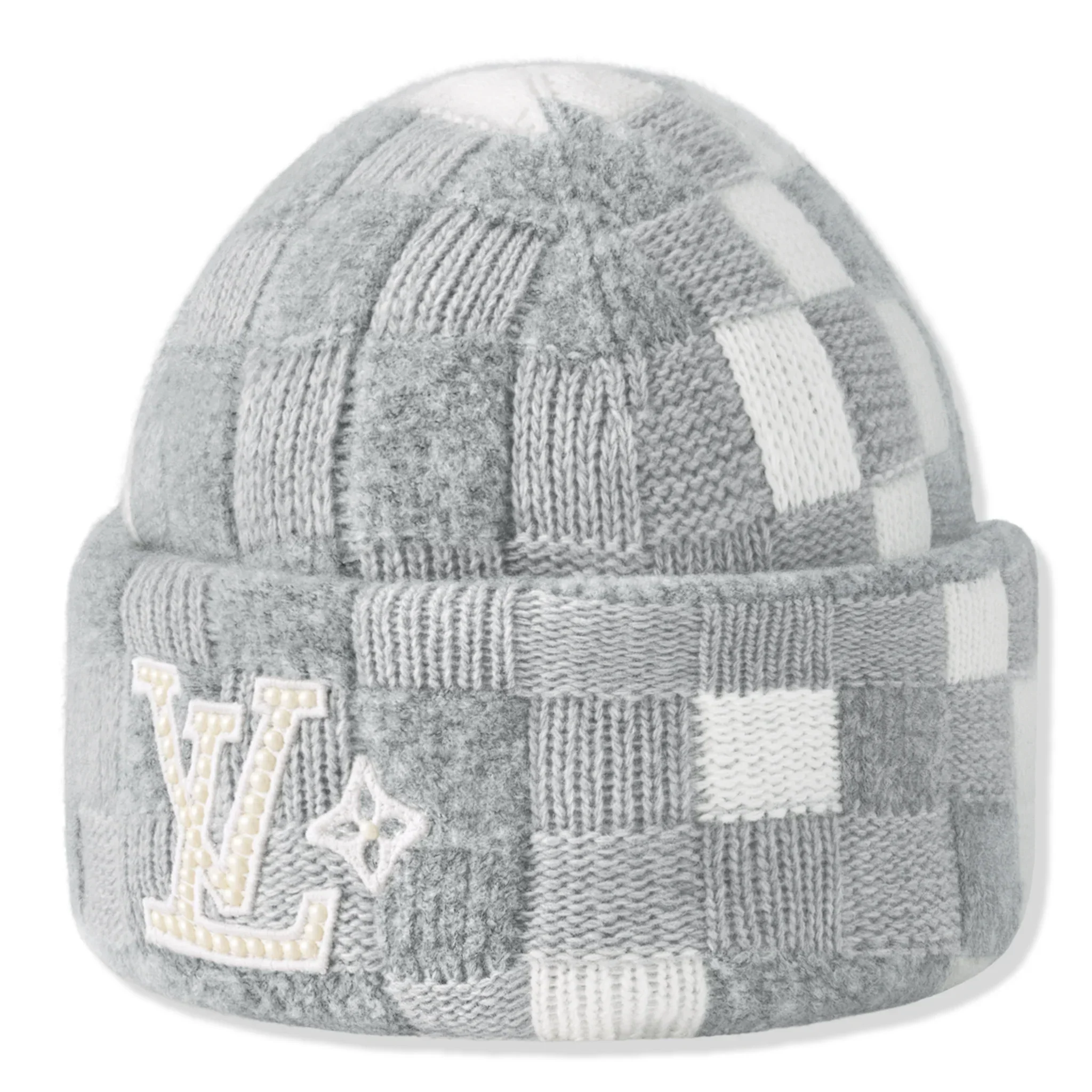 Louis Vuitton Damoflage Pearls Crush Reversible Light Grey Beanie - Image 4